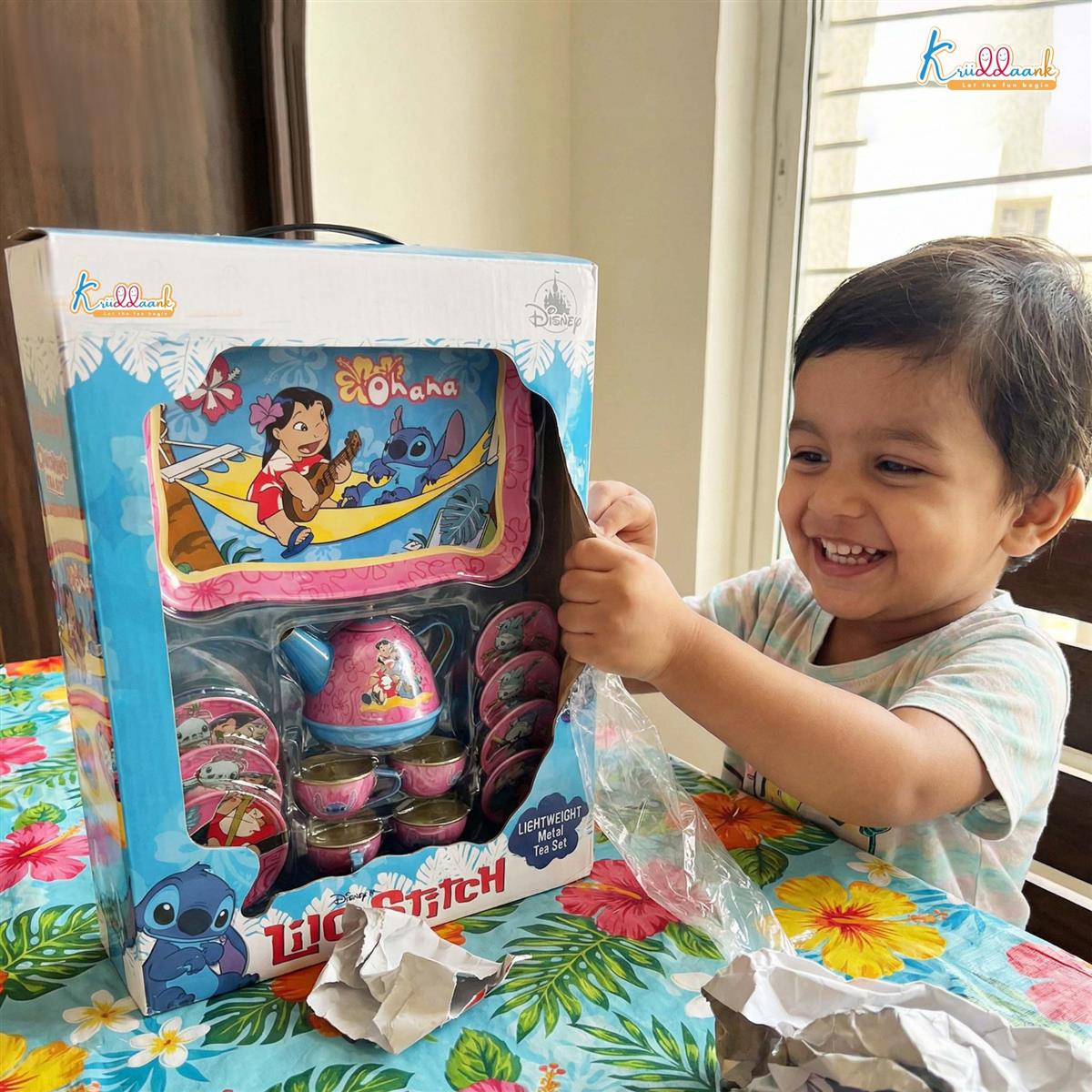 Stitch Kids Metal Tea Set - 14-Piece Pretend Play Tea Party Set with Teapot, Cups, Saucers & Serving Tray - Durable Tin Toys for Boys & Girls Ages 3+ Years - Perfect Gift for Stitch Fans
