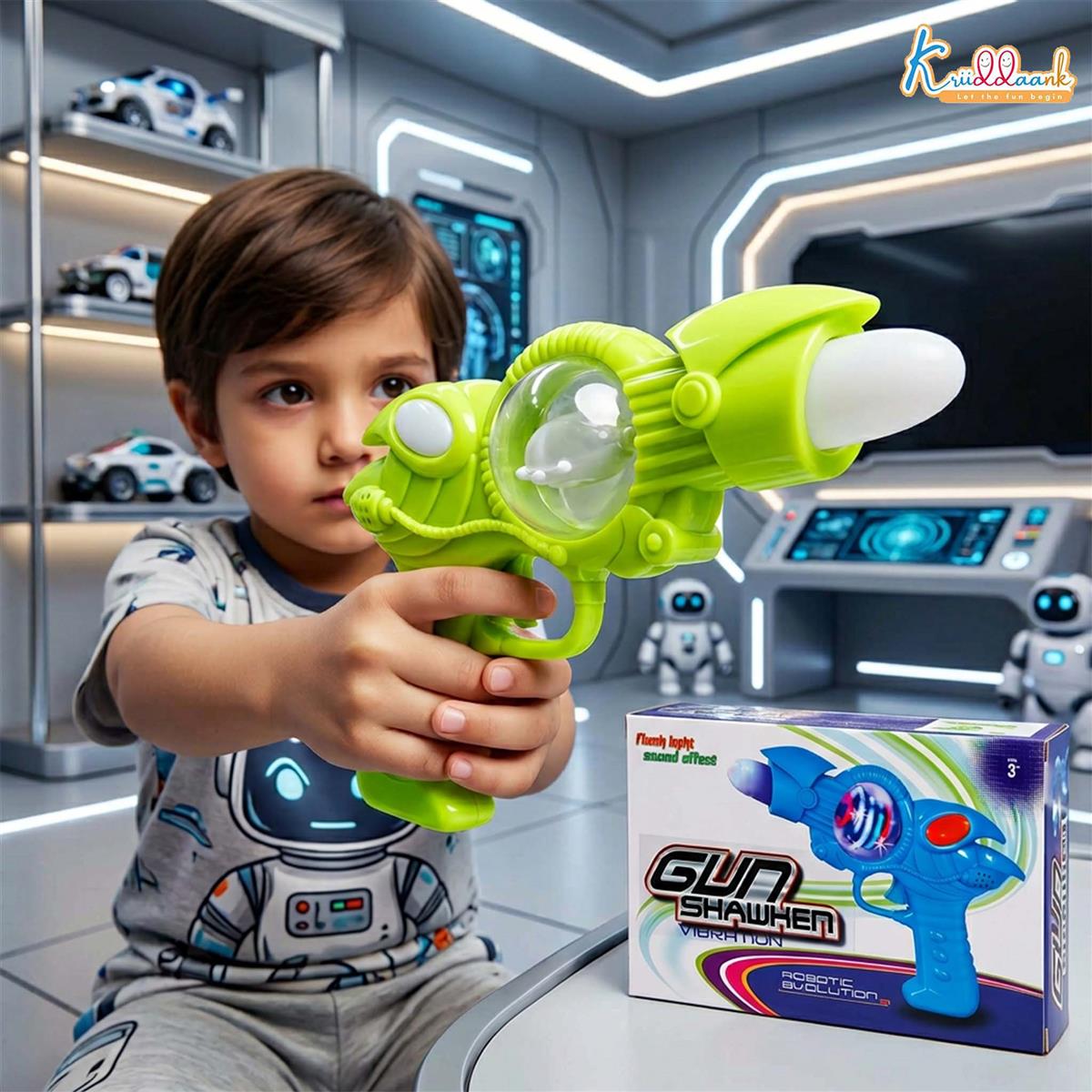 Kriiddank Musical Gun Shooting Playset for Boys & Girls - Bullet Blaster Action Toy with Foam Soft Bullets, Realistic Sound & Lights, Safe Fun for Kids Age 3+ Years (Multicolor)