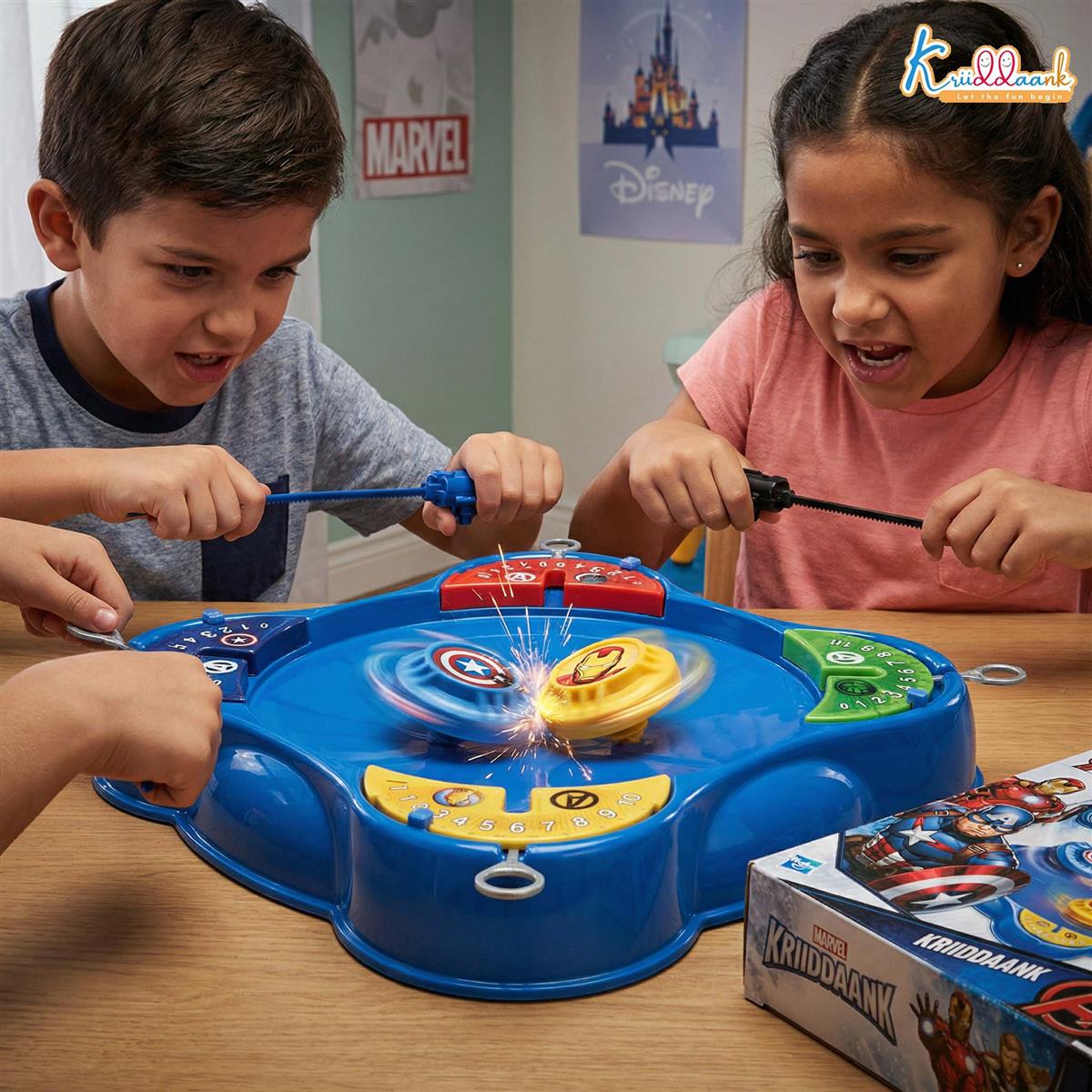 Kriiddaank Marvel Avengers Theme Spinning Top Battle Set - Includes 1 Arena Base, 4 Rip Cords & 4 Tops - Action-Packed Multiplayer Game for Kids 5+ - Perfect Superhero Gift for Boys & Girls