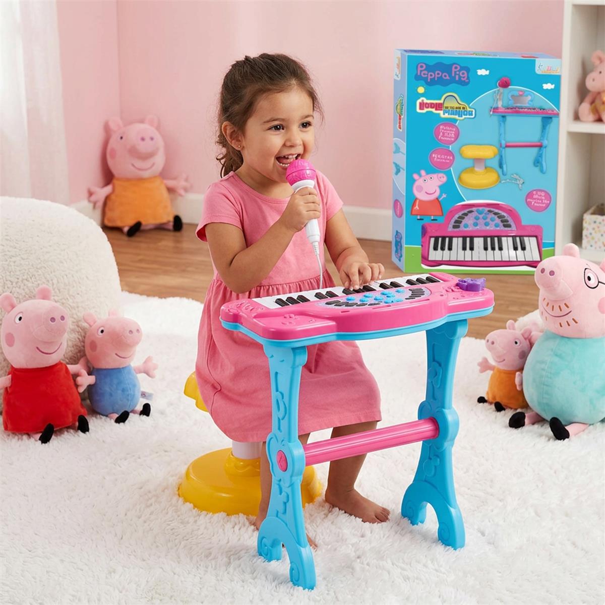 Hasbro Peppa Pig Little Pianist Keyboard with Microphone & Stool - Musical Toy for Kids 3+ - Karaoke Mode, MP3 Connection, 25 Inbuilt Tunes, Electronic Piano for Girls & Toddlers - Pink