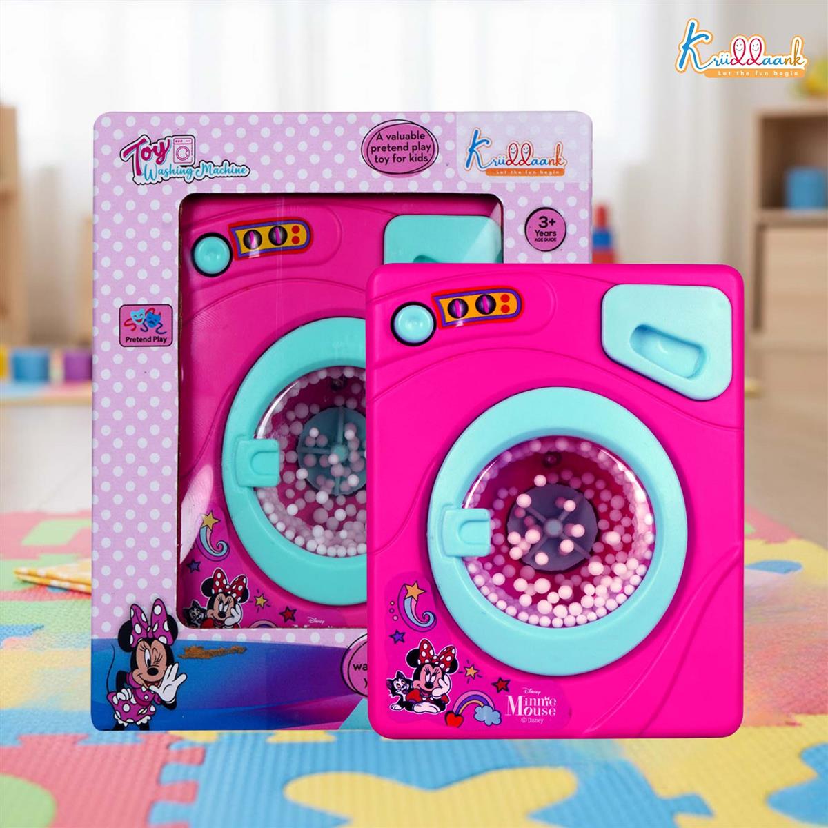 Minnie Theme Interactive Family Washing Machine Toy for Toddlers - Pink Mini Laundry Appliance with Light & Sounds, Educational Pretend Play Gift for Kids Aged 3+ Years