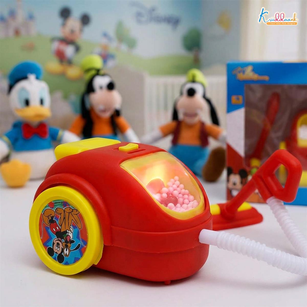 Mickey Theme Mini Vacuum Cleaner for Kids - Educational Pretend Play Toy with Realistic Vibration & Lights - Fun Housekeeping Learning Toy for Toddlers & Disney Fans, 3+ Years (Red)