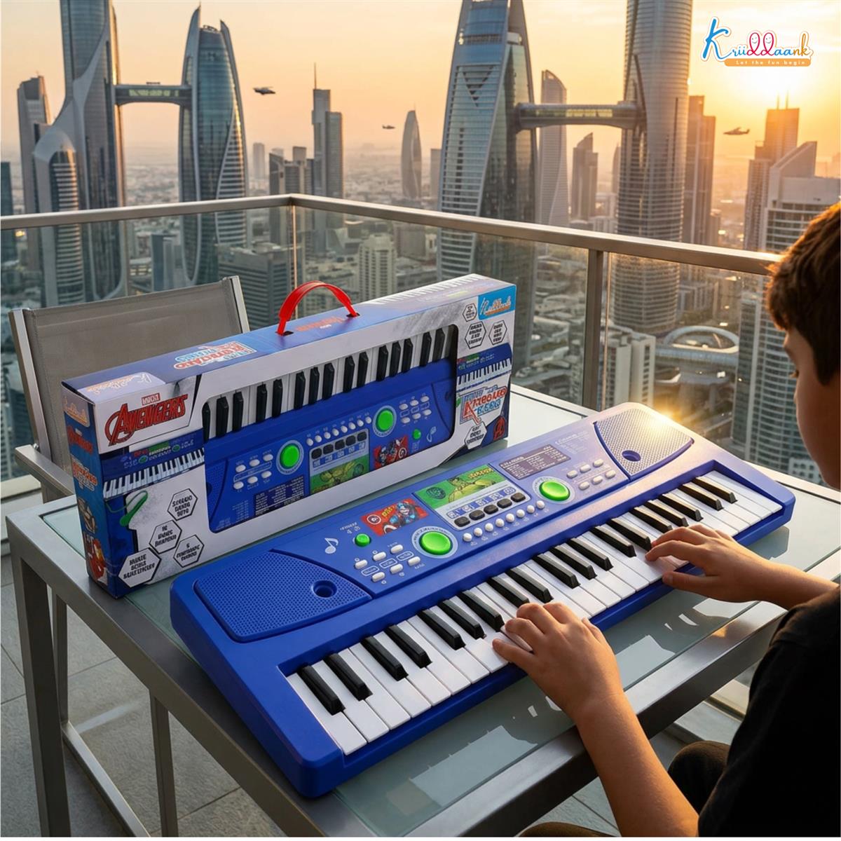 Marvel Avengers Keyboard Piano for Kids - 50 Keys Electronic Musical Instrument with 16 Rhythms, 8 Instrument Sounds, High-Quality Microphone, Dual Power (Battery/USB) - Educational Toy for Ages 3+