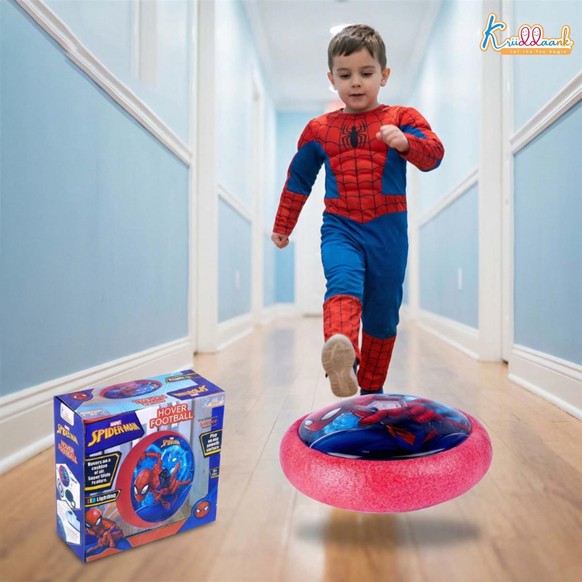Spiderman Hover Football Toy for Kids - Air Power Indoor Soccer Ball with LED Lights & Soft Foam Bumper - Safe Floor Glider for Home Play - Superhero Themed Birthday Gift for Boys and Girls 3+