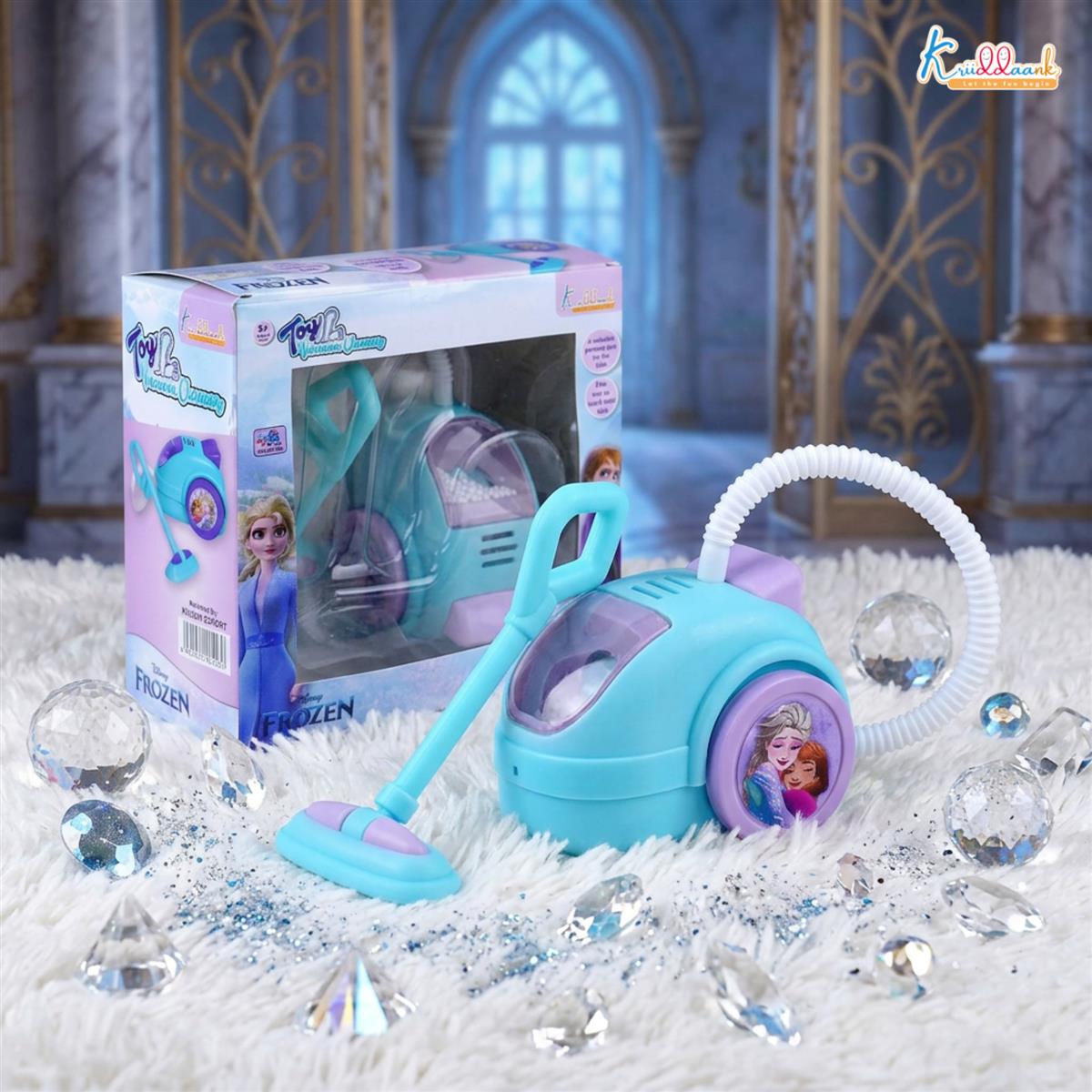 Frozen Theme Mini Vacuum Cleaner Toy for Kids - Battery-Operated Educational Pretend Play Cleaning Set with Lights, Turkish Blue, Safe & Interactive Housekeeping Toy for Boys & Girls Ages 3+