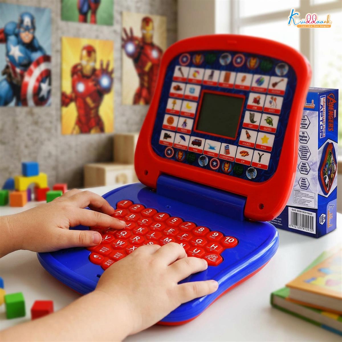 Marvel Avengers Theme Educational Laptop for Kids - Interactive Pre-School Learning Toy with Screen, Music, Alphabet & Number Keys - Fun Educational Gift for Boys & Girls 3+ Years (Red & Blue)
