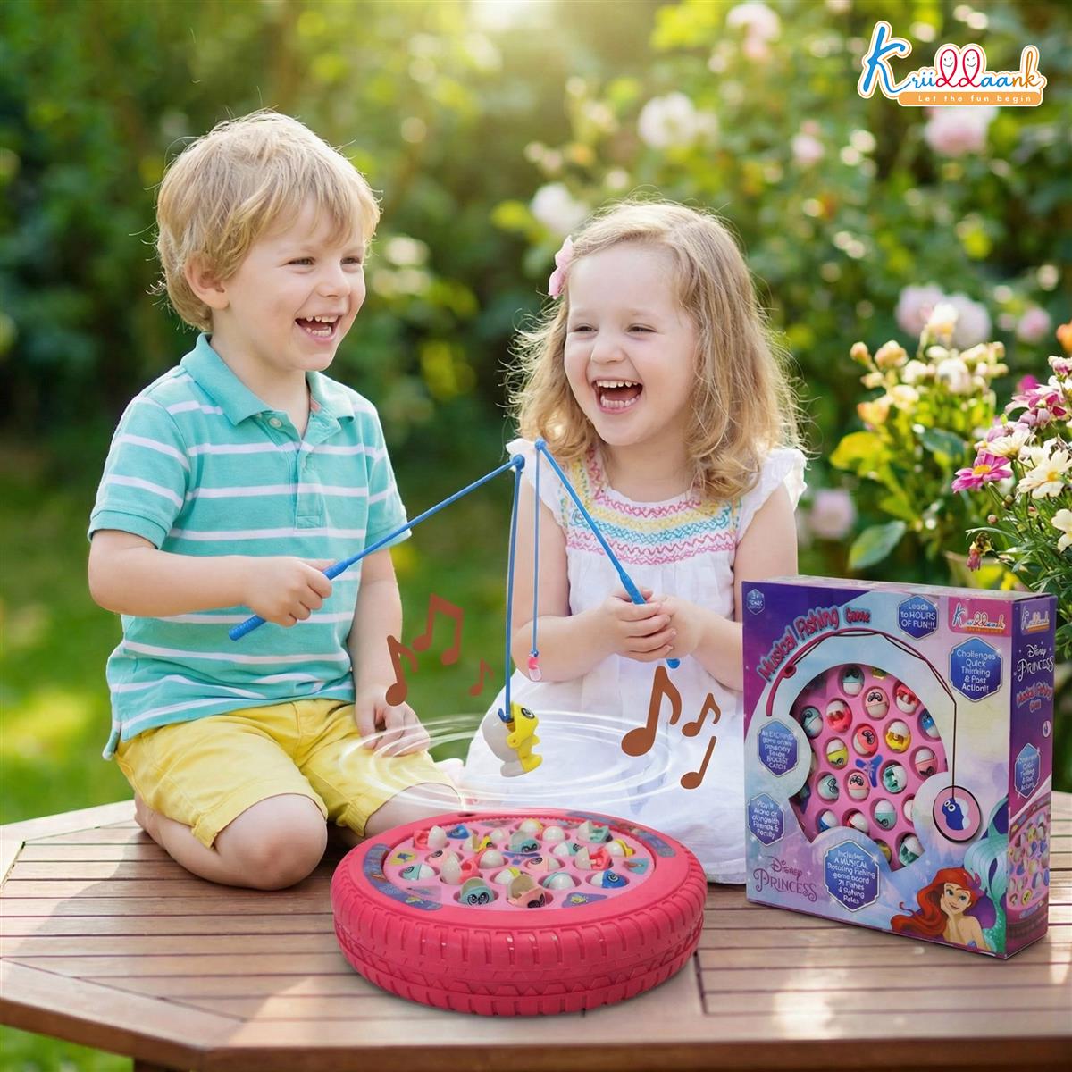 Princess Musical Fishing Game - Rotating Underwater Adventure Board with Music & 21 Fishes | 4 Fishing Poles | Pink Battery-Operated Educational Toy for Kids Aged 3+ Years