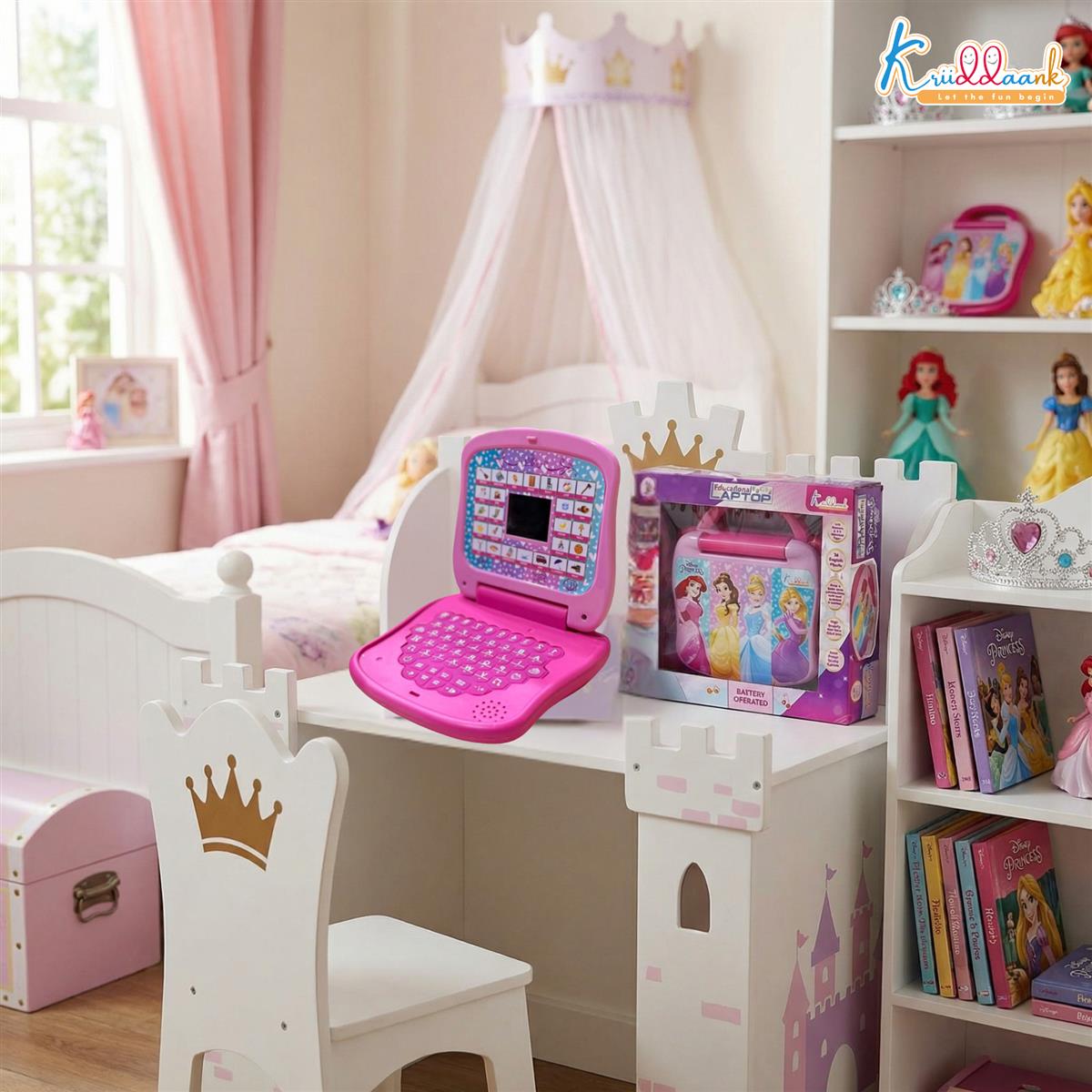 Educational Toy Laptop for Kids - LTS Princess Theme Learning Computer with Alphabet, Numbers, Music & Phonics - Fun Interactive Pre-School Gift for Girls Ages 3+ (Pink)