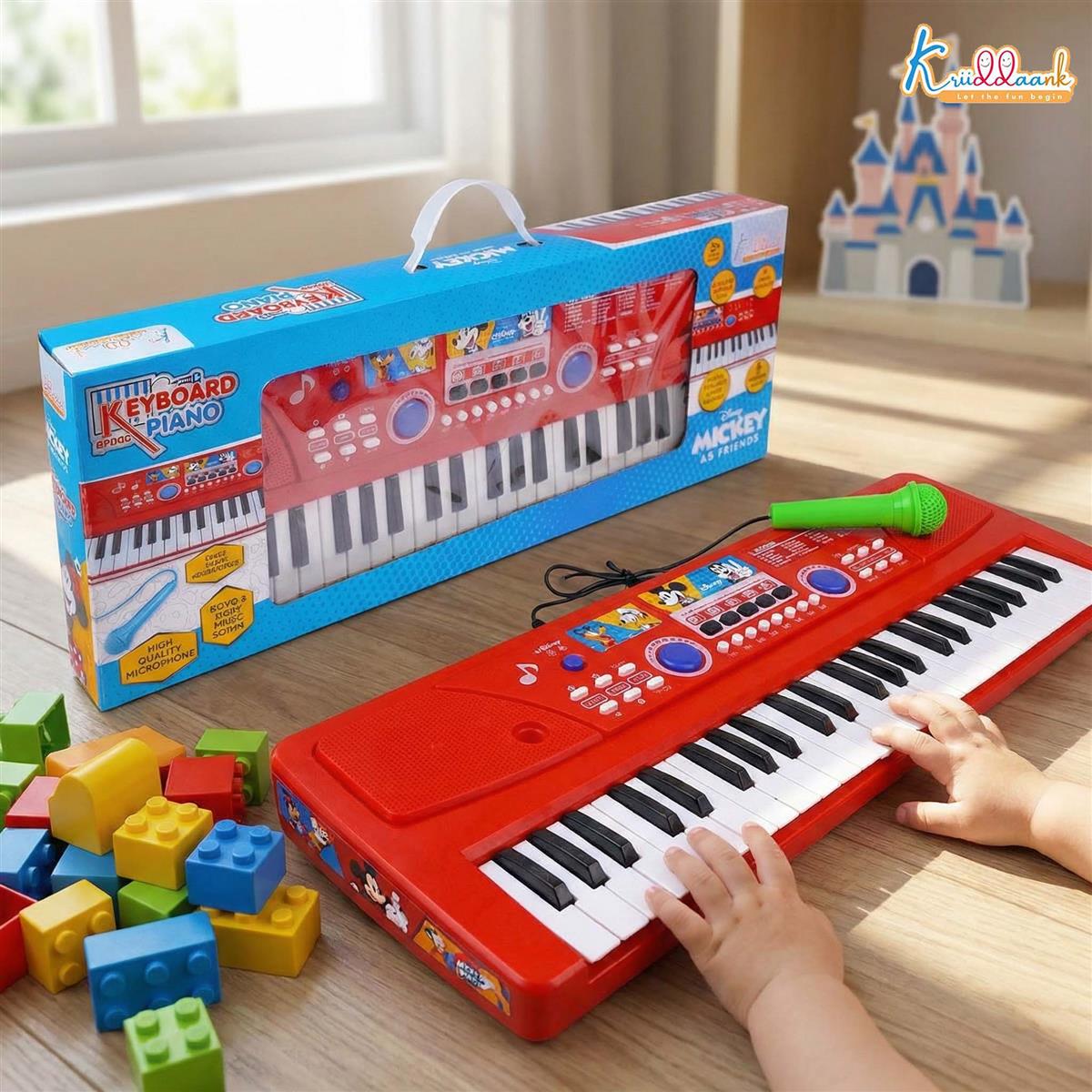 Mickey Theme Kids Keyboard Piano with Microphone - 37 Keys, 8 Instrument Sounds, 16 Rhythms, Dual Power (USB/Battery), Educational Musical Toy for Toddlers Boys Girls Age 3+ - Red KD-500-MK