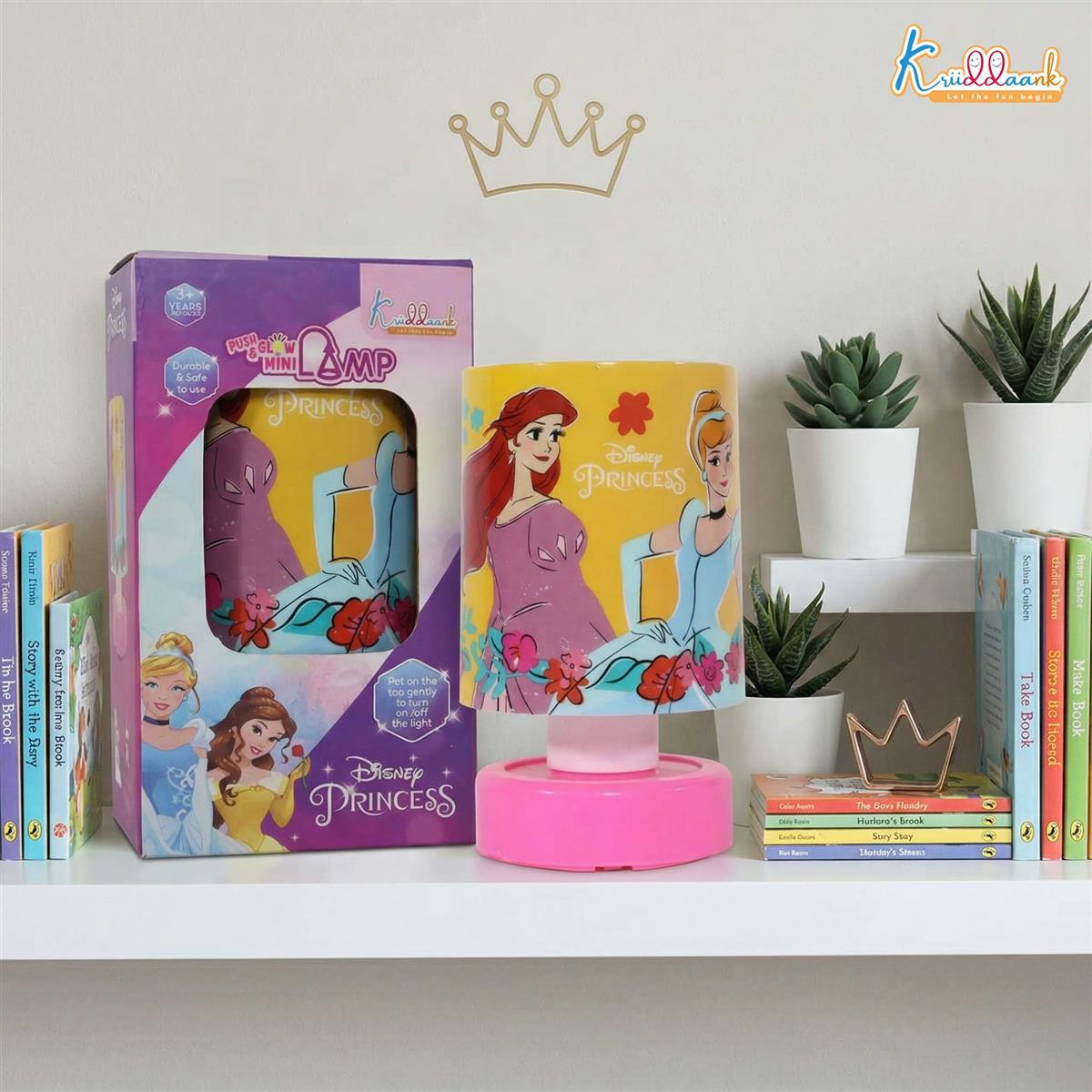 Disney Princess LED Night Light for Kids - Portable Push & Glow Table Lamp for Study, Bedroom & Decoration - Safe, Battery-Operated Desk Light for Girls, 3+ Years (Pink/Multicolour)