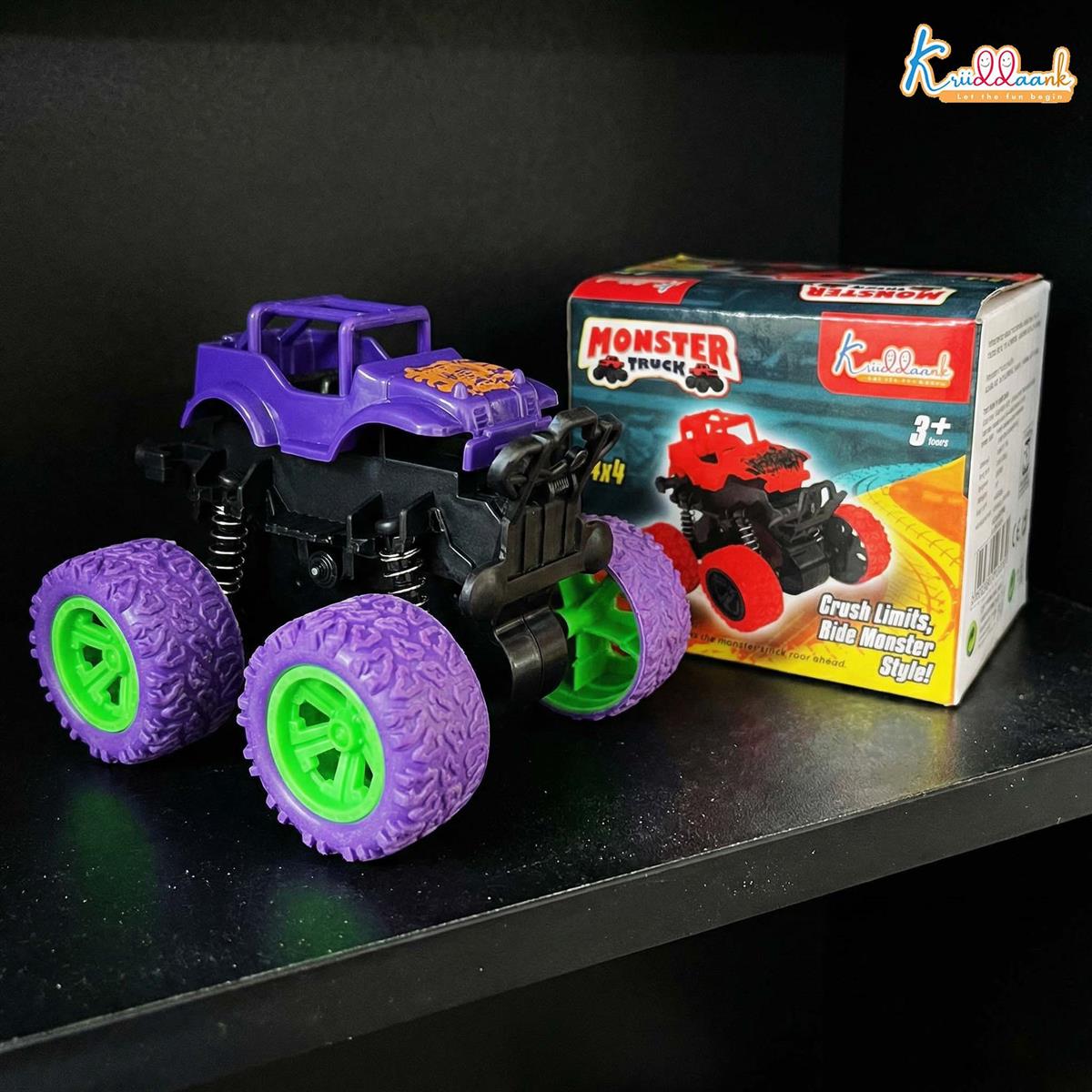 Kriddaank 4x4 Monster Truck for Kids - Friction Powered Stunt Car with 360Â° Spin Action - Durable Alloy & Non-Toxic 4WD Toy - Ideal Gift for Boys & Girls 3-7 Years Old (Multicolor)