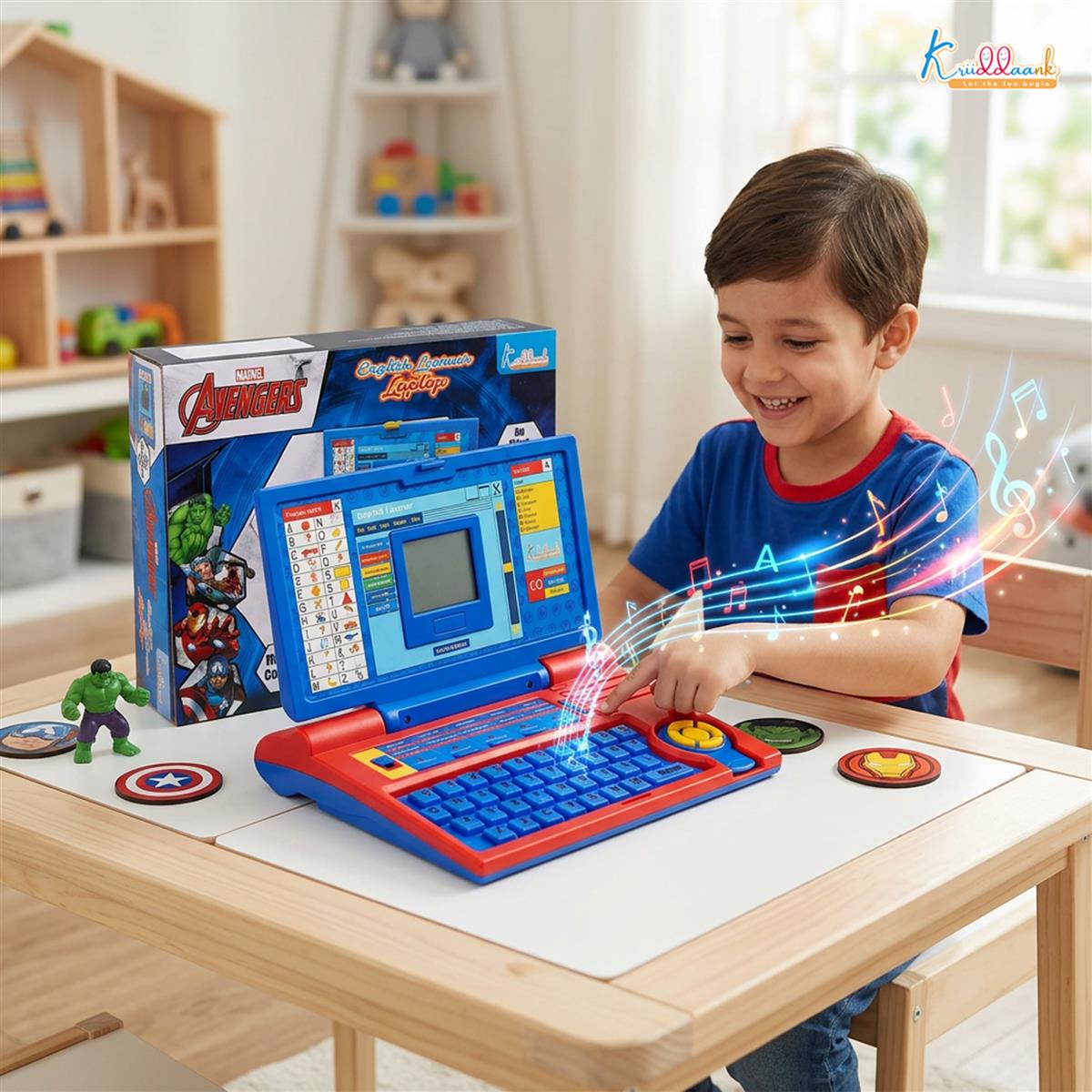 Kriiddaank Avengers Educational Laptop for Kids, 20 Learning Activities for 3+ Year Old Boys, Interactive Toy for Alphabet, Numbers, Math, Music & Logic, Memory Skill Development, Red