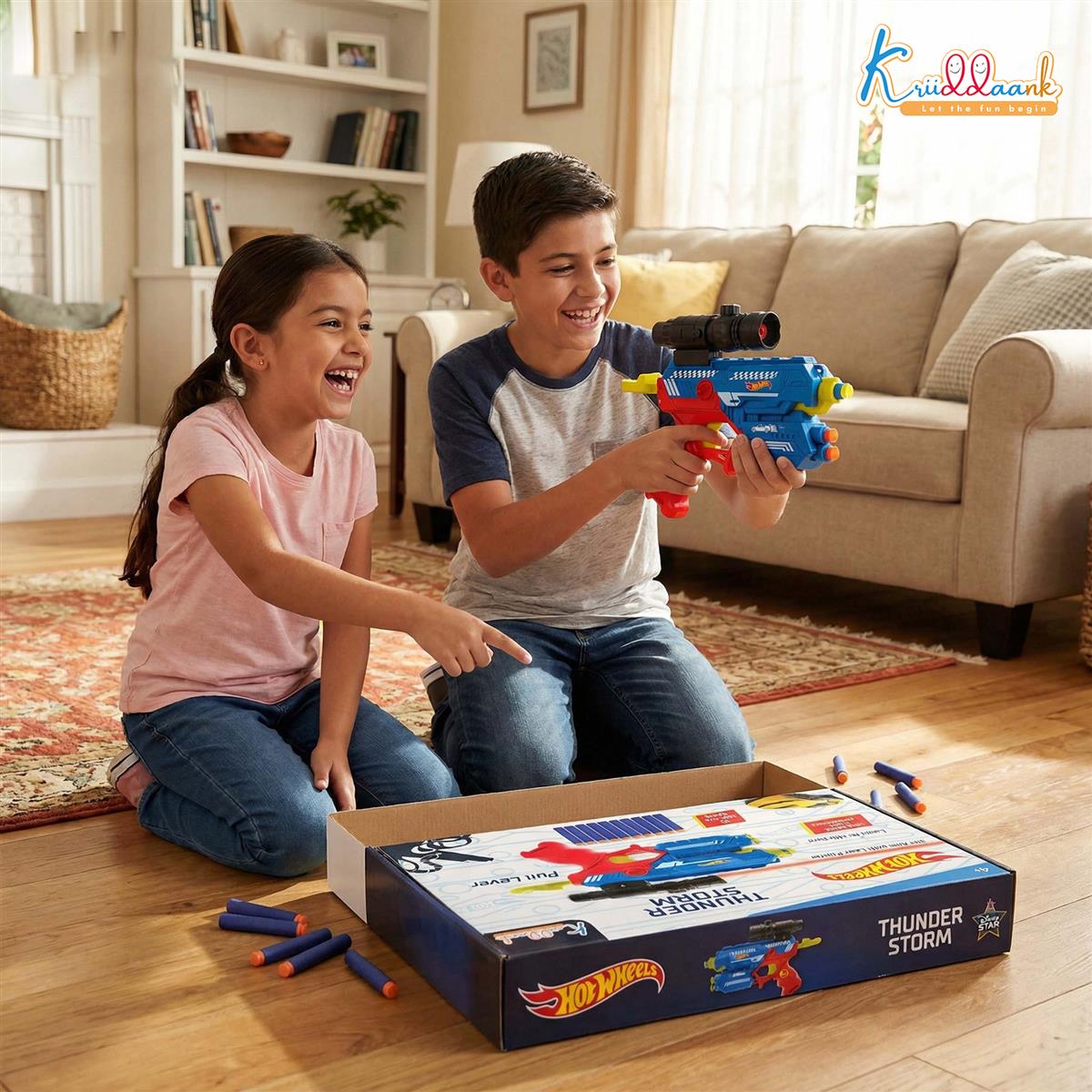 HW Thunder Storm Strike Blaster Toy Gun with Laser Pointer & 10 Soft EVA Darts, High-Velocity Multi-Mode Shooting System, Safe Action Play for Kids 4+ Years, Blue