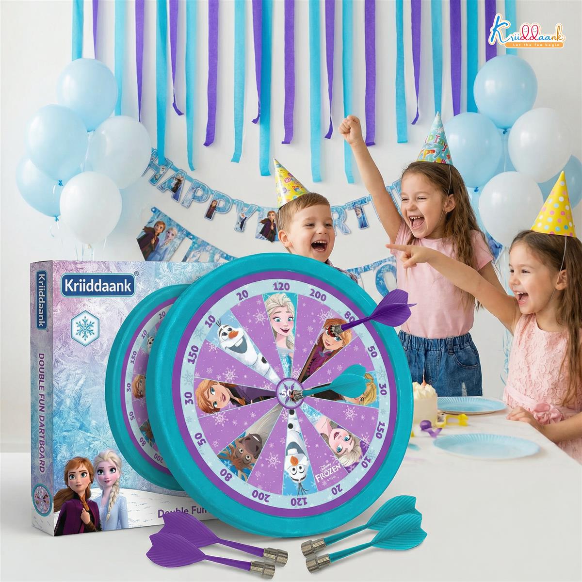 Kriiddaank Frozen 2-in-1 Double Fun Dartboard & Ludo Game for Kids - Safe Indoor Wall Target Shooting Game, Durable MDF Board, Ideal Birthday Gift for Boys & Girls 3+ Years (Multicolor)