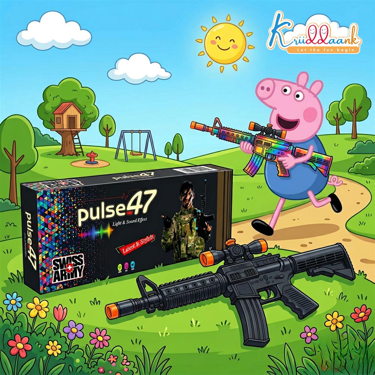 Kriiddank AK-47 Style Toy Rifle - Realistic Battery Operated Soft Bullet Blaster with Lights, Sound & Bayonet - Safe Action Shooting Playset for Kids 3+ Years, Multicolor