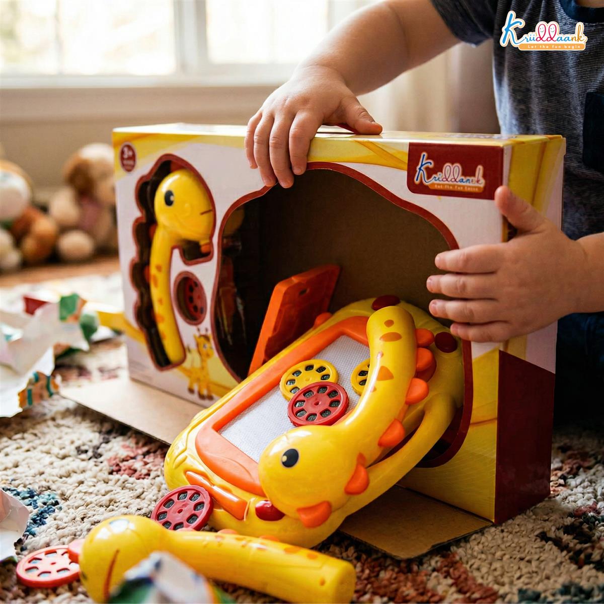 Kriiddank Giraffe Toy Projector Drawing Set for Kids - 2-in-1 Art Table & Writing Board with 24 Patterns, 3 Slides, Markers & Eraser - Educational Creative Tracing Toy for Boys & Girls 3+ Years