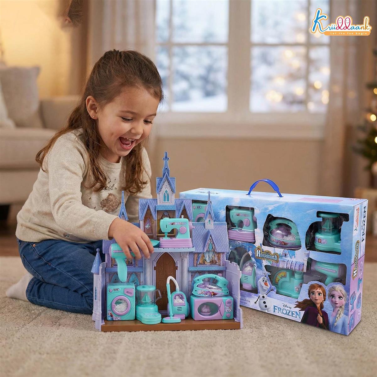 Frozen Theme 8-Piece Household Role Play Toy Set for Kids - Interactive Home Appliances Kit including Washing Machine, Vacuum, Microwave & Sewing Machine - Educational Pretend Play for Ages 3+