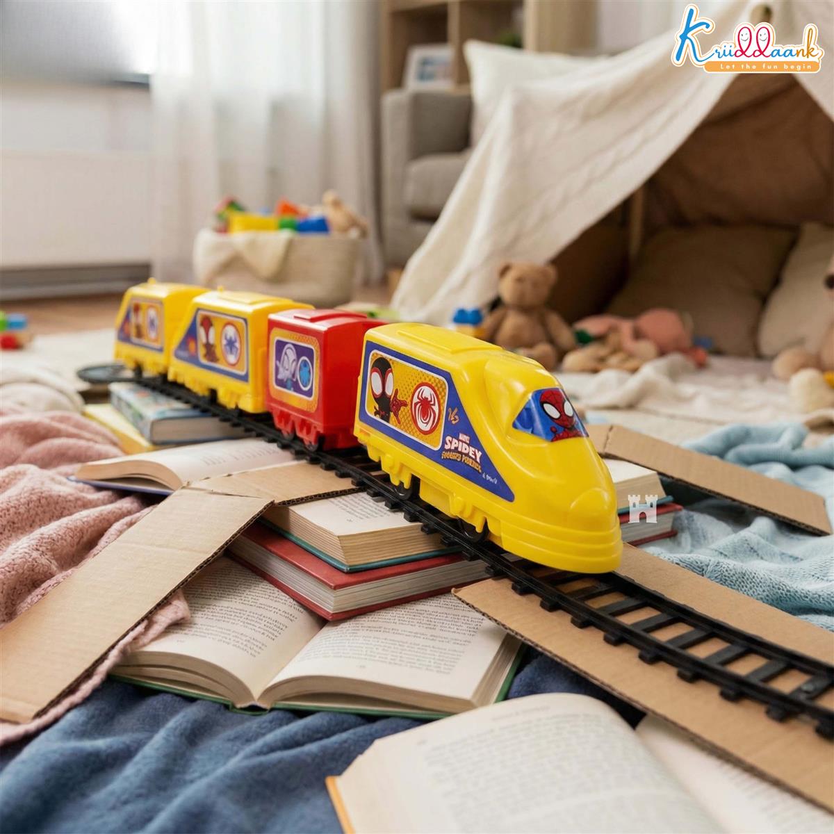 Kriiddaank Spiderman Bullet Train Set for Kids (Big) - 21 Pcs Easy-to-Assemble Tracks with Sound Effects - Educational Toy for Developing Motor Skills - Battery Operated Railway Set for Ages 3+