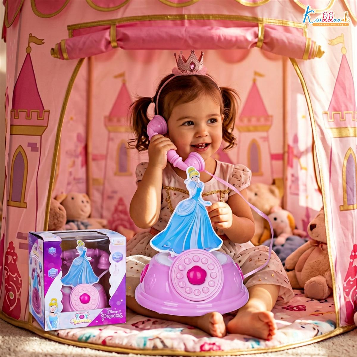 Kriiddaank Princess Talking Telephone Toy - Interactive Pretend Play Landline Phone with Music & Sounds for Girls 3+ Years - Pink Educational Electronic Toy - Ideal Birthday Gift for Kids