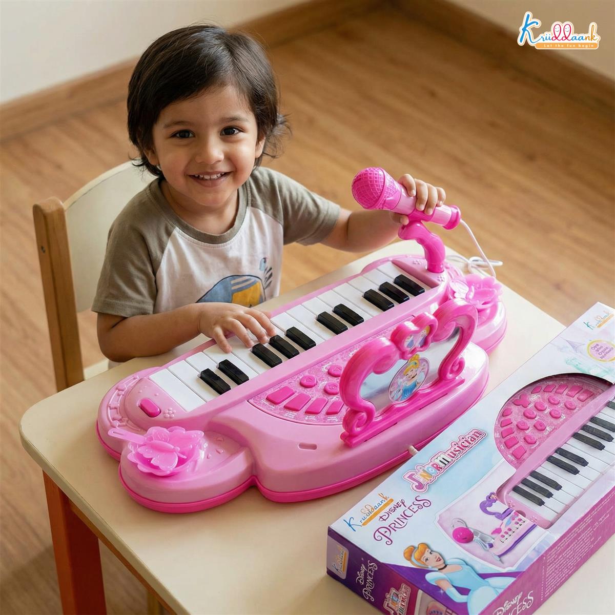 Disney Princess Musician Music Set - Kids Piano with Karaoke Microphone & Sound Effects, Educational Musical Toy for Girls Age 3+, Portable Electronic Keyboard with USB/Battery Power (Pink)