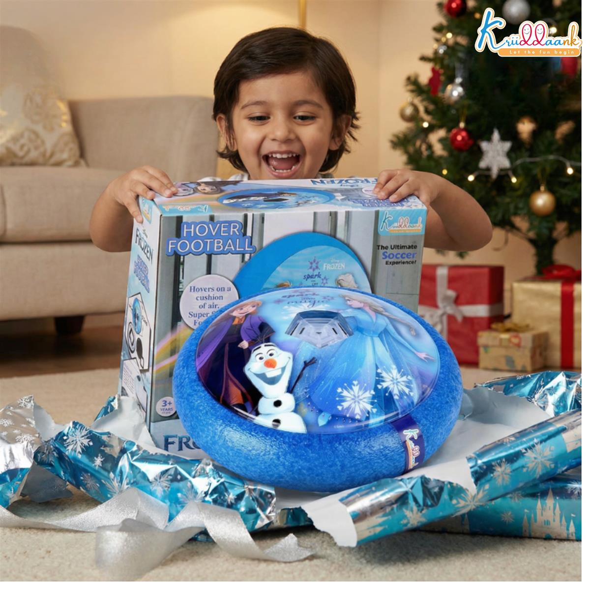 Frozen Theme Hover Football - LED Light Up Air Soccer Ball with Soft Foam Bumpers - Disney Elsa & Anna Indoor Sports Toy for Kids Boys & Girls, Glides on Smooth Surfaces, Safe Active Play
