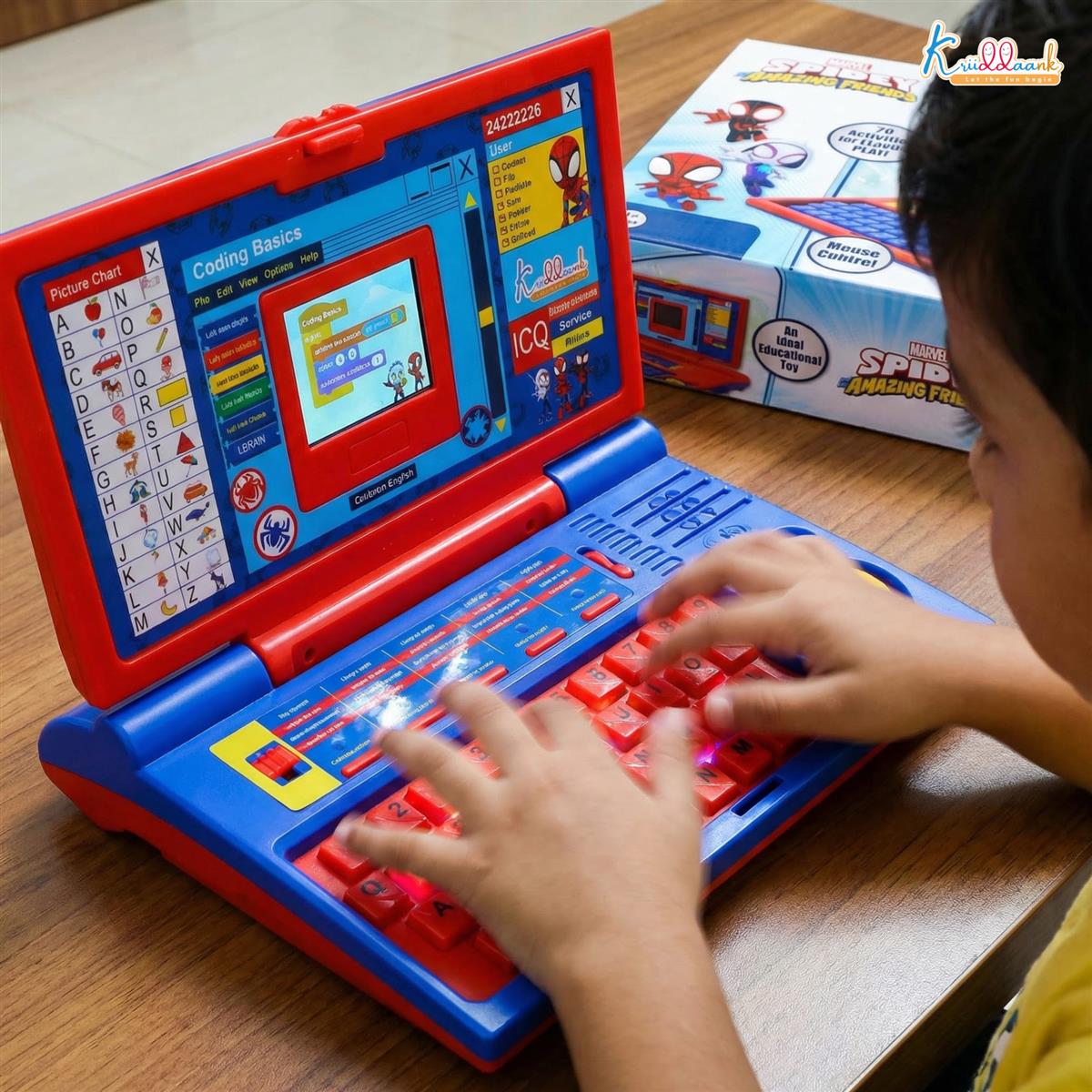 Spiderman Educational Laptop for Kids 3+ Years - Interactive Learning Toy with 20 Activities, Mouse Control, Alphabet & Number Games, Music & Melody - Marvel Superhero Theme, Red & Blue