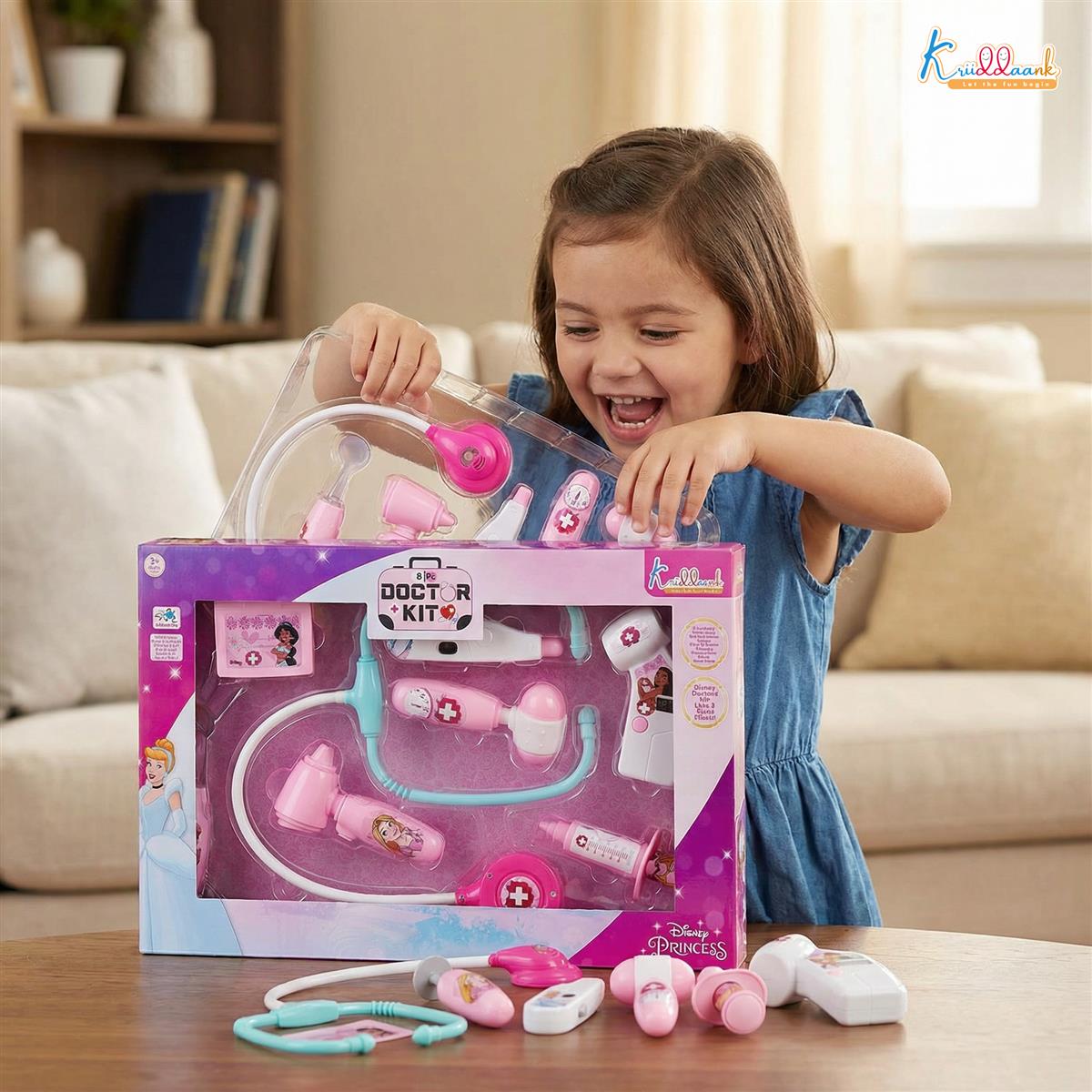 Disney Princess Theme Portable Doctor Set for Girls with Electronic Stethoscope & Realistic Tools | 8-Piece Medical Kit with Lights & Sound Effects | Fun Educational Pretend Play Toy for Kids Age 3+
