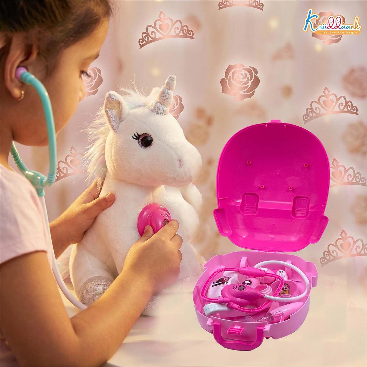Kriiddaank Princess Backpack Doctor Set for Kids - 8 Pcs Medical Kit with Stethoscope, Syringe & Accessories, Portable Pretend Play Toy for Girls 3+ Years Old (Non-Electric, Pink)