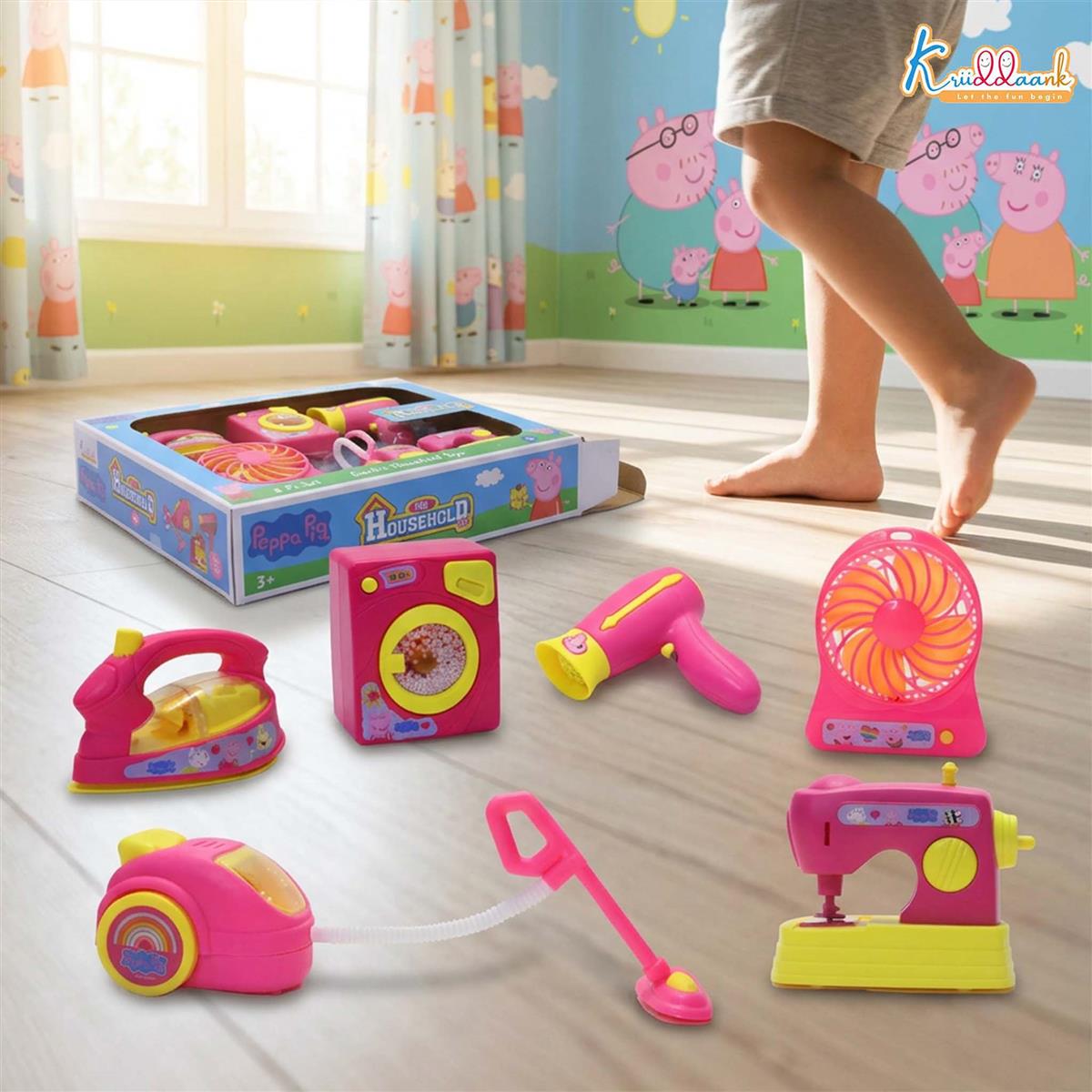 Peppa Pig Mini Household Toys 6-Piece Set for Kids | Includes Washing Machine, Sewing Machine, Vacuum, Fan, Hair Dryer & More | Battery Operated with Lights & Motion | Role Play Set for Ages 3+