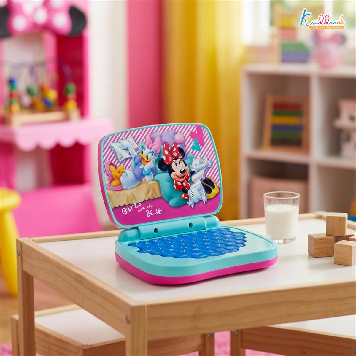 LTW Minnie Mouse Theme Educational Laptop for Kids - Interactive Screen-Free Learning Toy for Alphabets, Numbers & Word Pronunciation - Musical Preschool Toy for Ages 3+ (Pink)