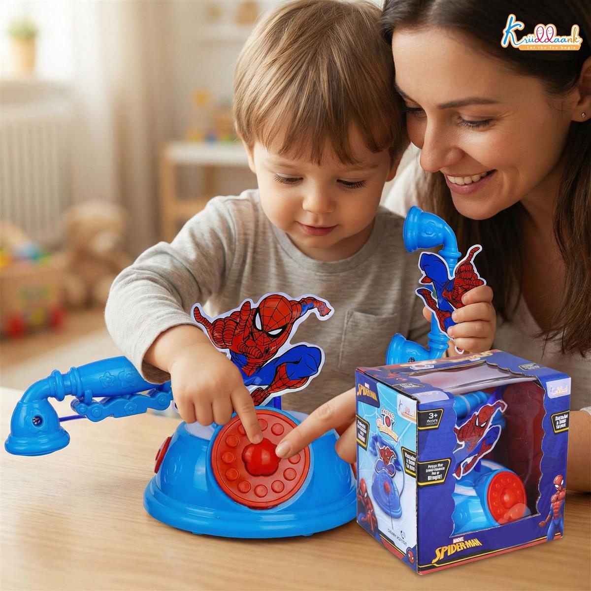Kriiddaank Spiderman Talking Telephone Toy for Kids - Interactive Musical Pretend Play Phone with Sounds, Educational Learning Toy for Boys & Girls 3+ Years, Durable & Portable Design, Blue