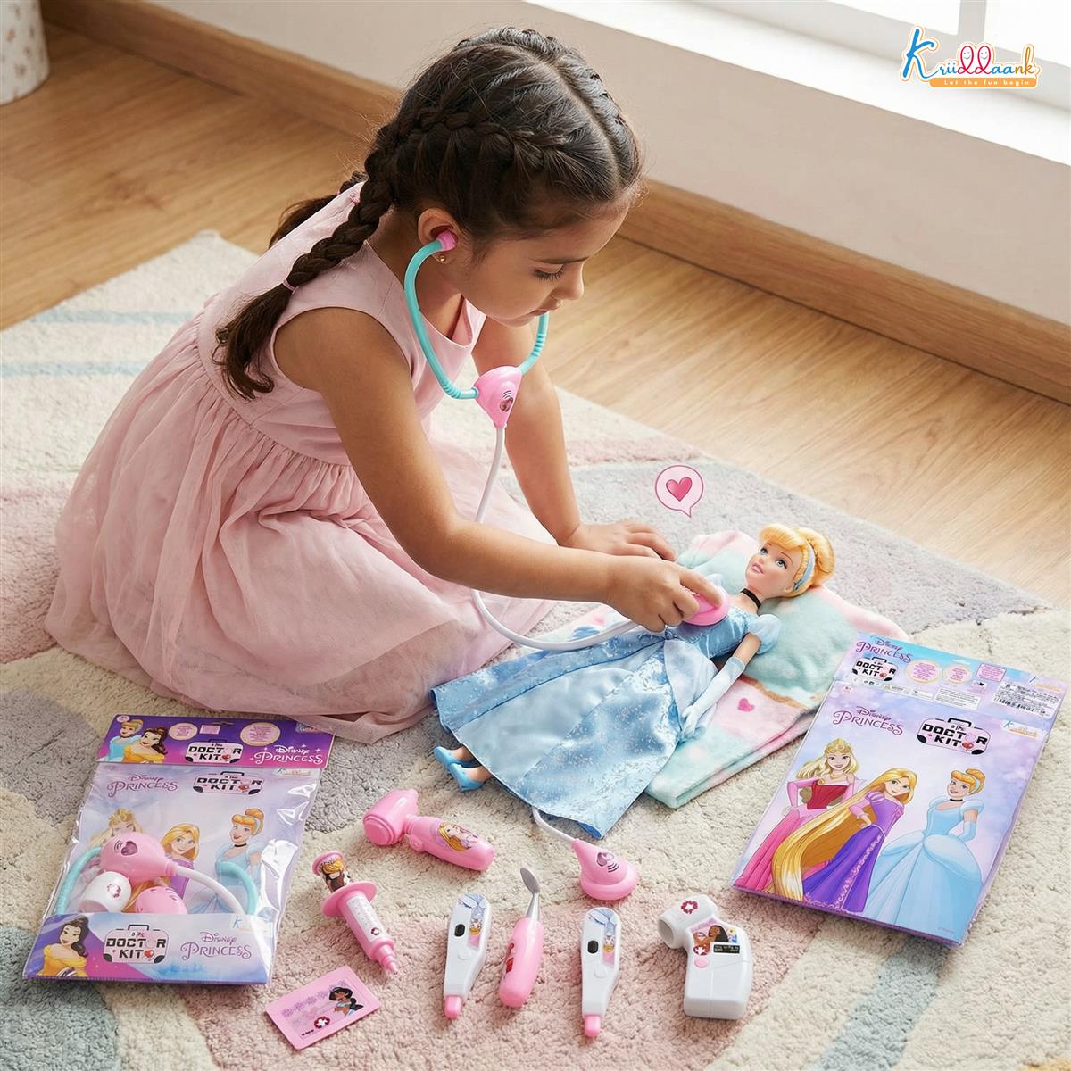 Disney Princess Theme Doctor Kit - 8-Piece Medical Playset for Kids with Realistic Lights & Heartbeat Sounds - Educational Pretend Play Toy for Girls Aged 3+ Years
