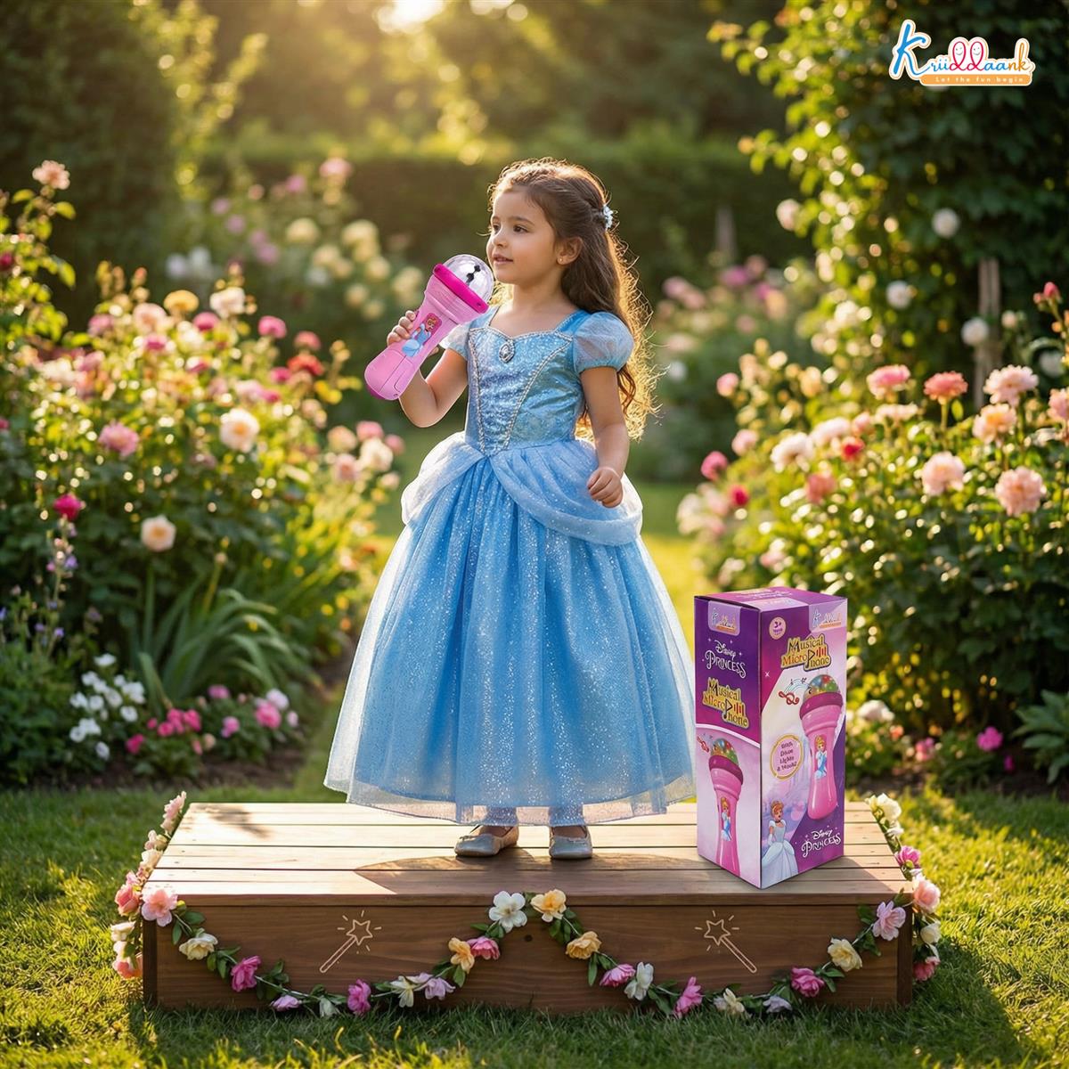 Kriiddaank Disney Princess Musical Microphone for Kids - Pink Karaoke Singing Mic with Rotating Disco Lights & Projector, Interactive Sound Toy for Girls 3+ Years, Ideal Birthday Gift