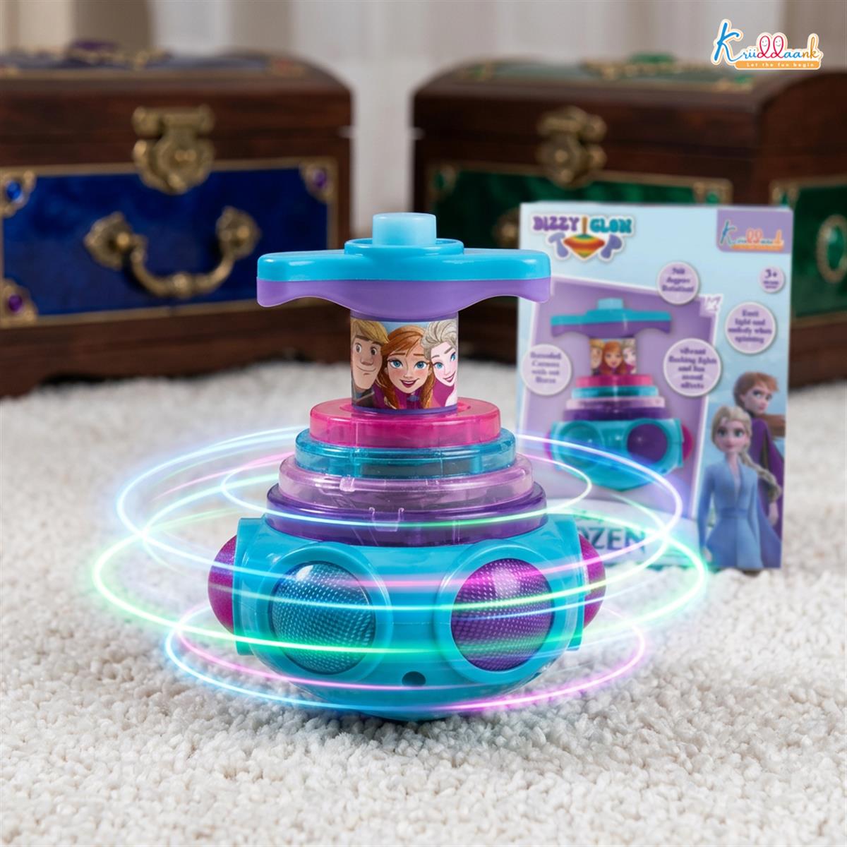 Frozen Dizzy Glow Top - LED Light & Music Spinning Top Toy for Kids, Magic Musical Spinner with 360Â° Rotation, Turkish Blue Frozen Character Toy for Boys & Girls Age 3+, Battery Operated