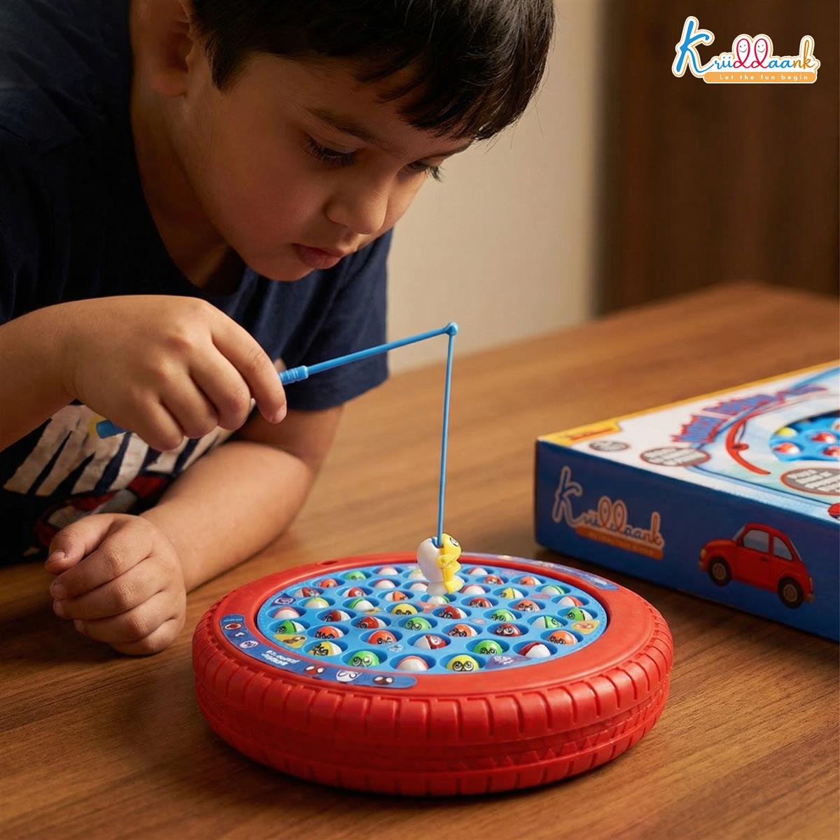 Kriiddaank Spiderman Theme Musical Rotating Fishing Game for Kids - Battery Operated Learning Toy with 45 Fishes & 4 Fishing Poles - Fun Interactive Educational Game for Boys & Girls, Age 3+