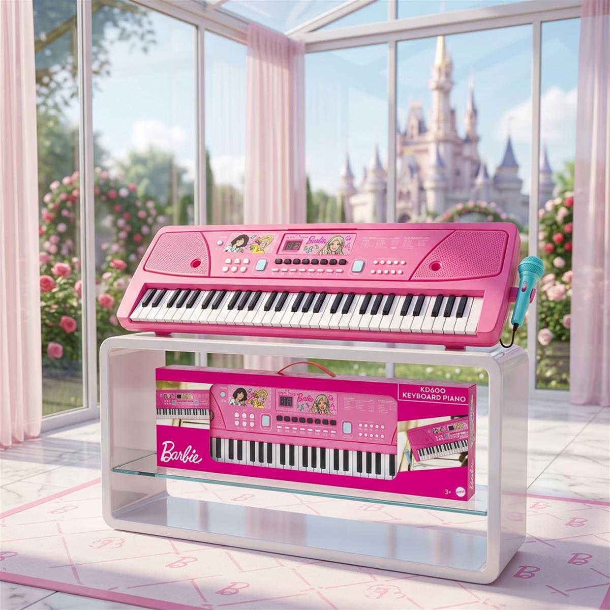Barbie Kids Keyboard Piano - 61 Key Digital Electronic Organ for Girls with Microphone, 16 Instrument Sounds, 10 Rhythms, Dual Power (USB/Battery), Musical Educational Toy for Ages 3+ (Pink)