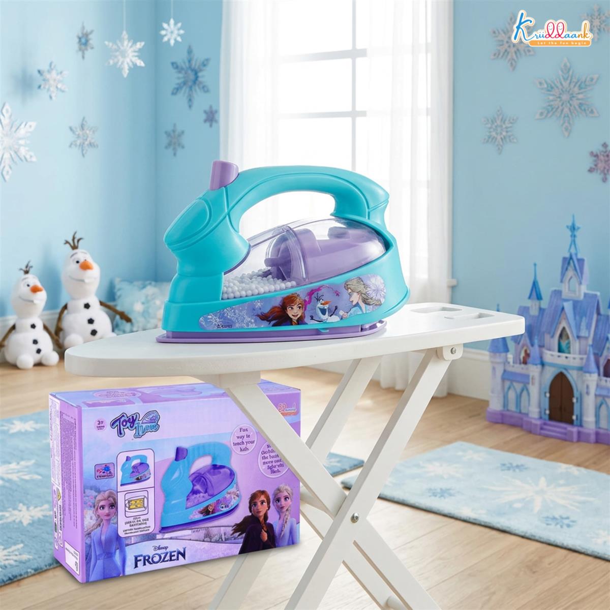Frozen Household Press Iron Toy for Kids - Realistic Pretend Play Ironing Set with Moving Beads, Lights & Vibration - Educational Role Play Toy for Boys & Girls 3+ Years - Turkish Blue