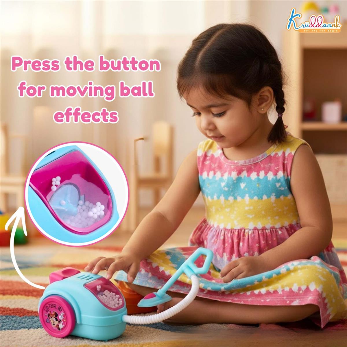 Minnie Mouse Theme Vacuum Cleaner Toy for Kids - Battery Operated Pretend Play Housekeeping Set with Lights - Early Educational Cleaning Toy for Girls & Boys Ages 3+ - Safe & Durable Pink Toy