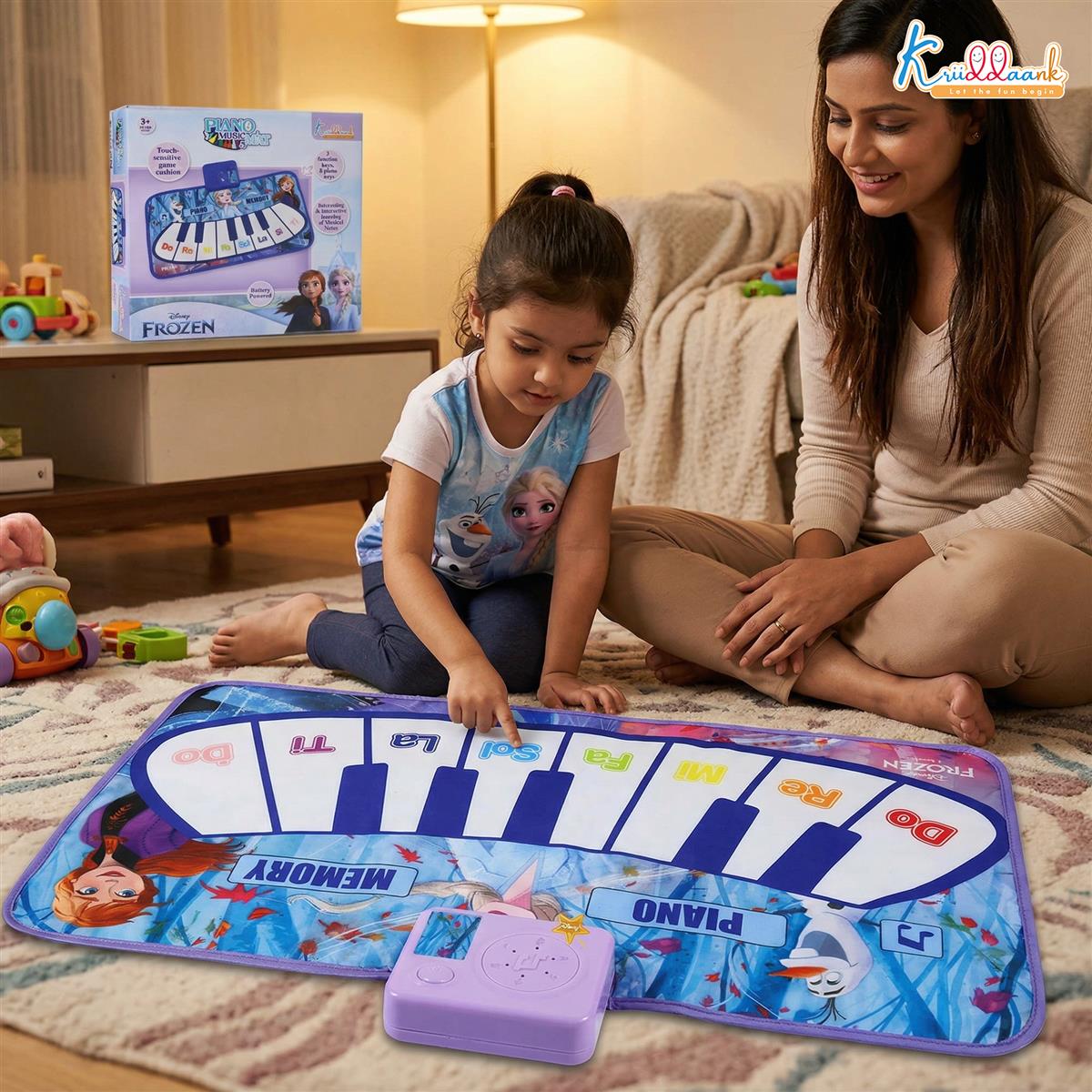 Frozen Theme Piano Music Mat - Step-On Floor Piano with Elsa & Anna, Touch Sensitive Musical Dance Mat for Kids Ages 3+, 8 Piano Keys & 3 Functions, Educational & Fun Toy for Girls & Boys