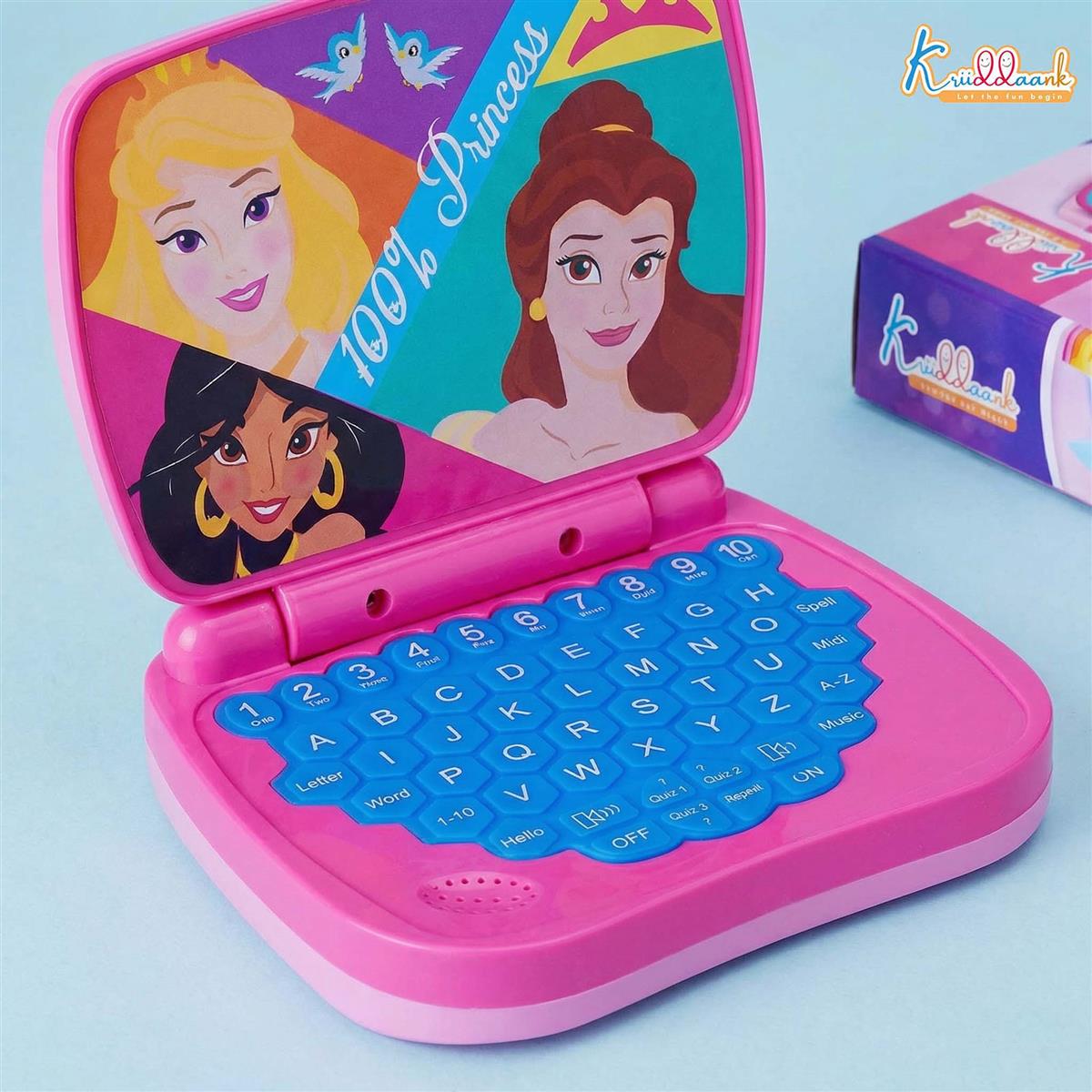 Princess Educational Laptop for Kids - Interactive ABC & 123 Learning Toy for Girls 3+ Years, Sound & Music Modes, Portable Screen-Free Educational Game, Pink Disney Princess Theme Gift