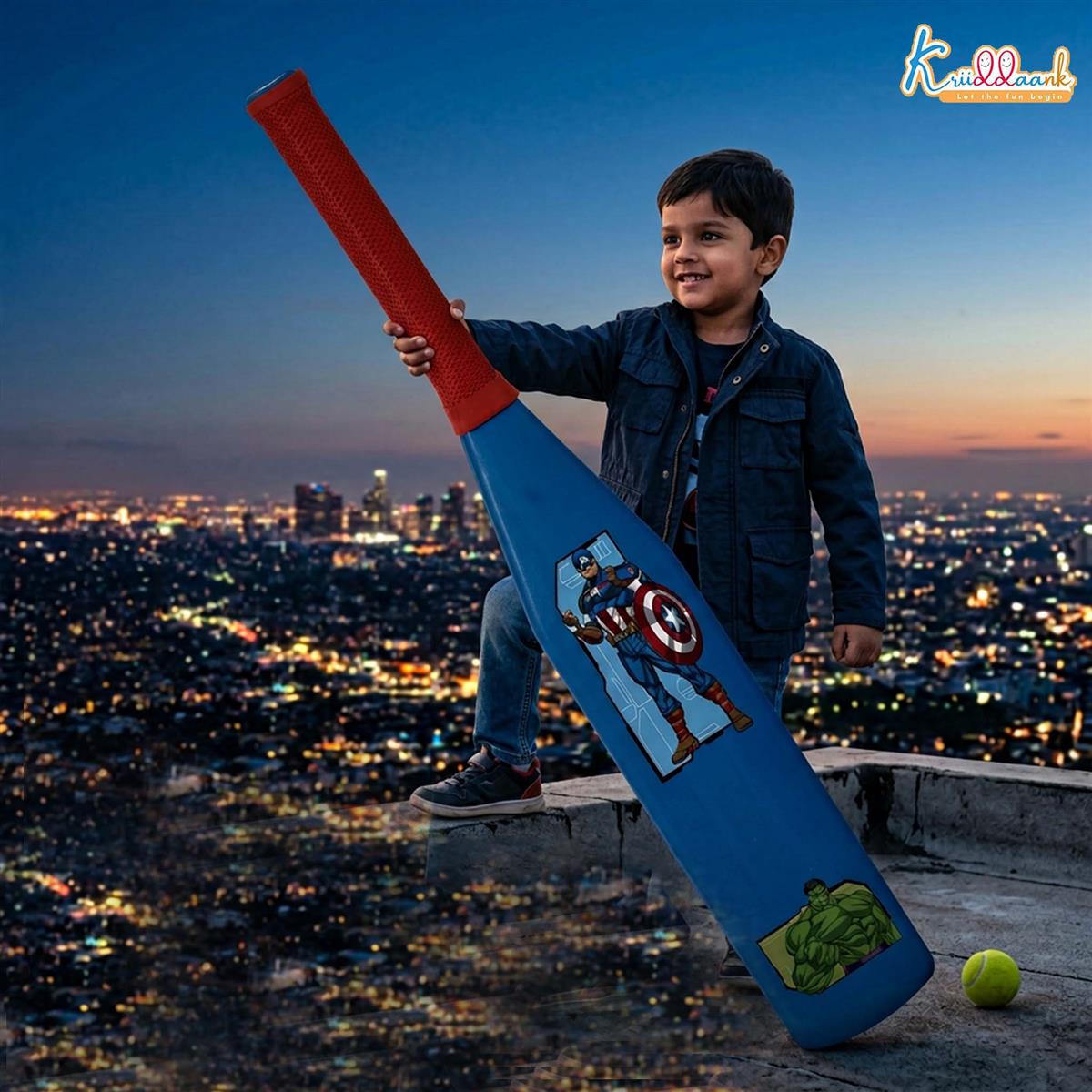 Kriiddaank Avengers Master Blaster Cricket Bat & Ball Set for Kids 3+ Years | Lightweight Plastic Superhero Theme Bat with Comfort Grip | Indoor & Outdoor Sports Play Kit for Boys & Girls