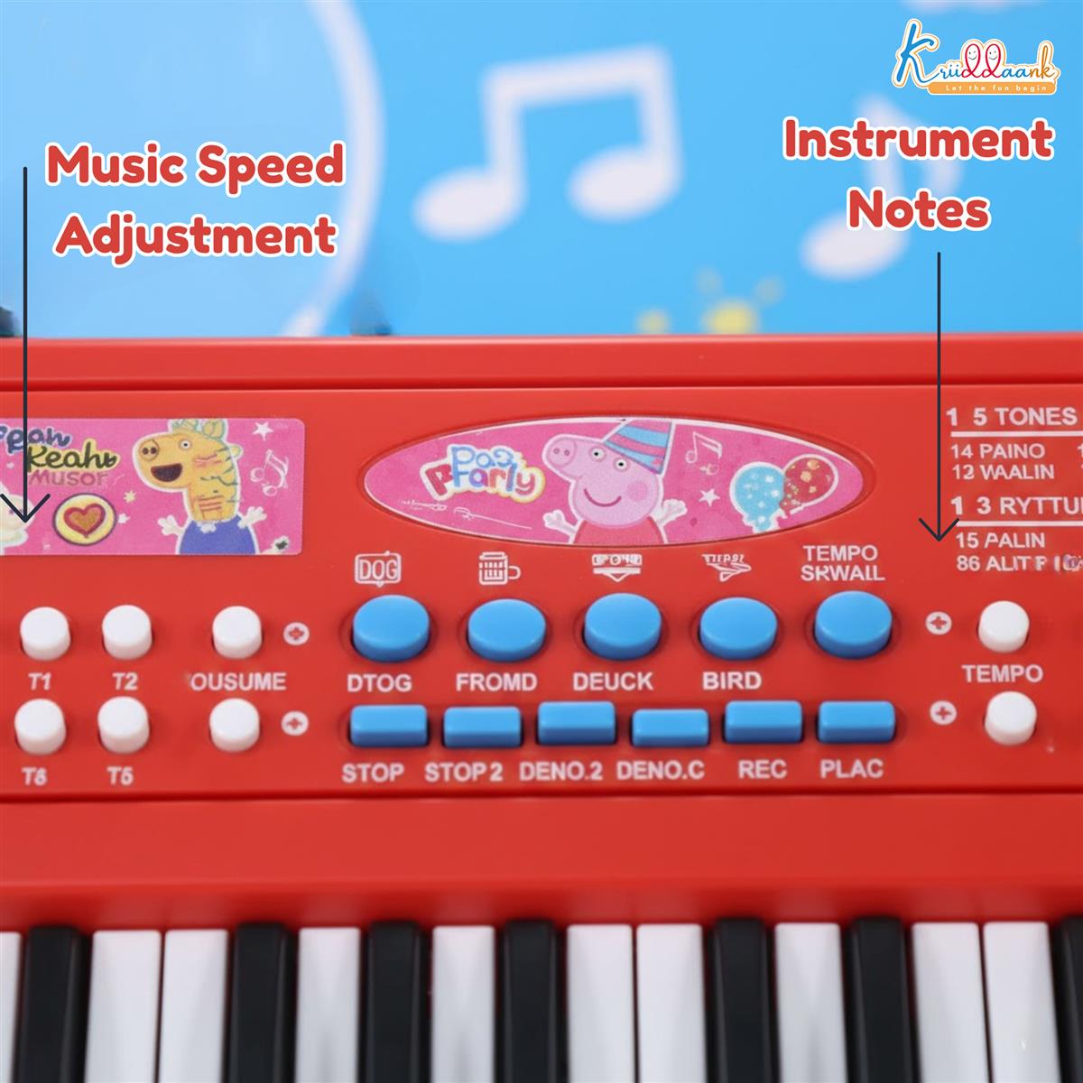Peppa Pig Theme Musical Keyboard Piano for Toddlers with Microphone & USB - Educational Learning Toy for Kids 3+ Years - 8 Rhythms, 8 Instrument Sounds, Non-Toxic & Child Safe (Pink)