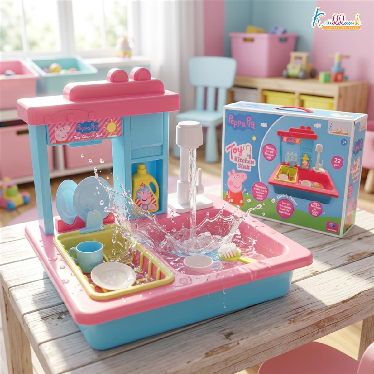 Hasbro Peppa Pig Kitchen Toy Set for Girls with Electric Running Water Sink, Electronic Kettle with Lights & Sounds, 22 Pcs Pretend Play Cooking & Baking Playset, Ideal Gift for Kids Ages 3+