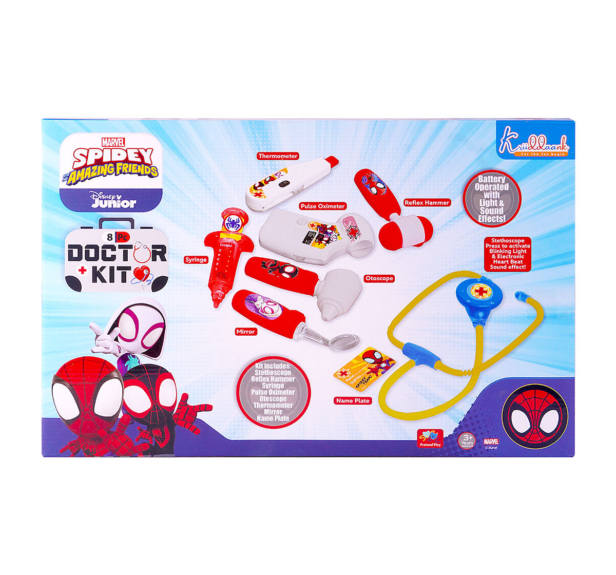 Kriiddaank  Doctor Kit SpidermanSpider-Man doctor role-play kitBest doctor kit for toddlers and kidsSpider-Man superhero health kitSpider-Man poly bag doctor kitSpider-Man toy doctor set with tools