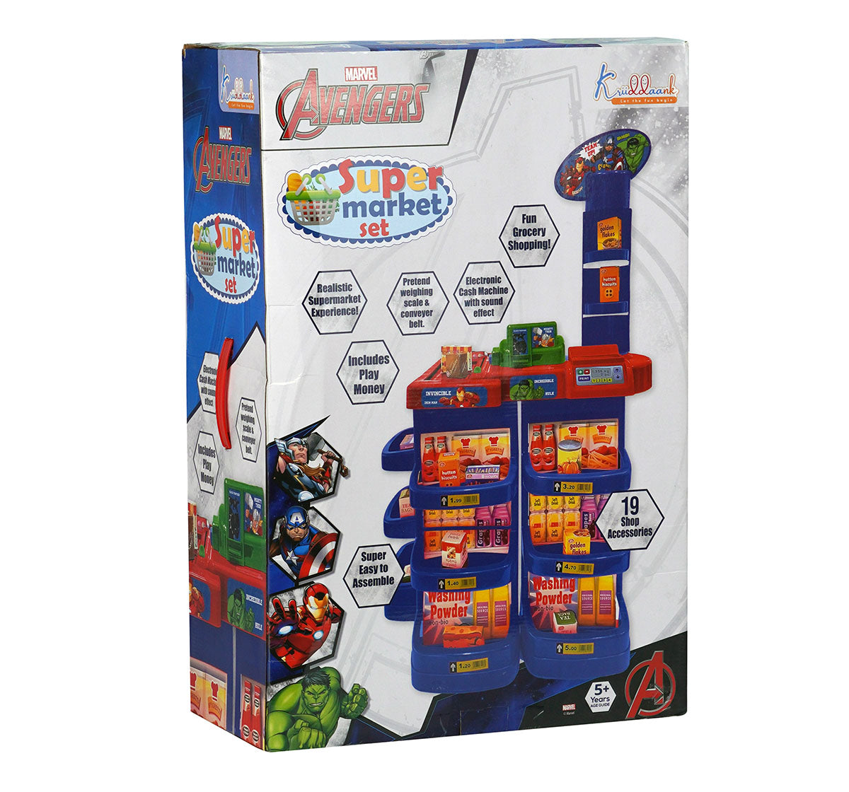 Kriiddaank SupermarketSet-AvengersThemeSMS-100520ByMarvelAvengers Supermarket PlaysetPretend Play Supermarket KitSupermarket Checkout Counter ToyShopping Cart & Grocery Set for KidsAvengers Toy Cashier Set