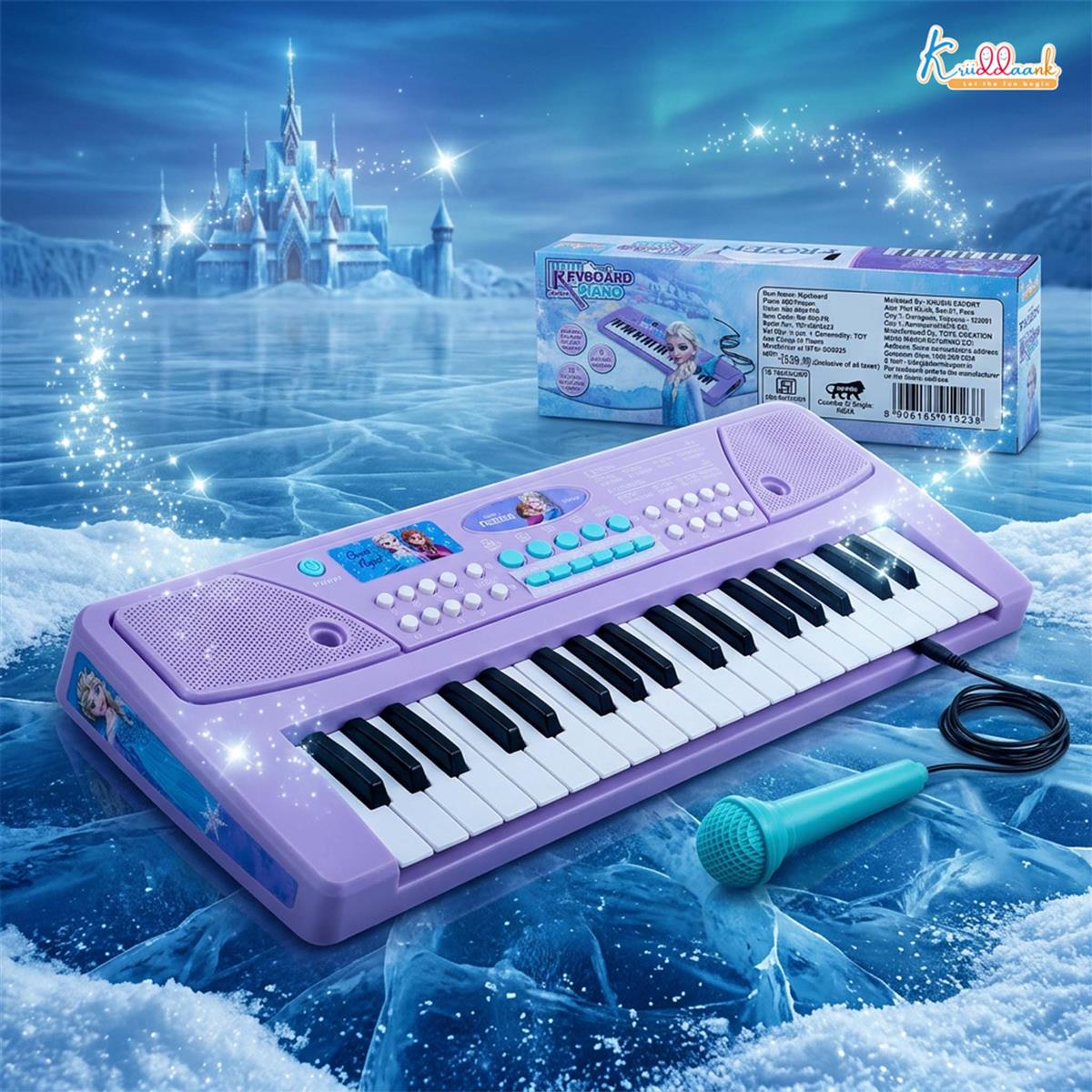 Frozen Keyboard Piano for Kids - Elsa & Anna Theme Musical Toy with Microphone & USB Cable, 8 Rhythms & 8 Instrument Sounds, Educational Learning Toy for Boys & Girls 3+ Years (Turkish Blue)
