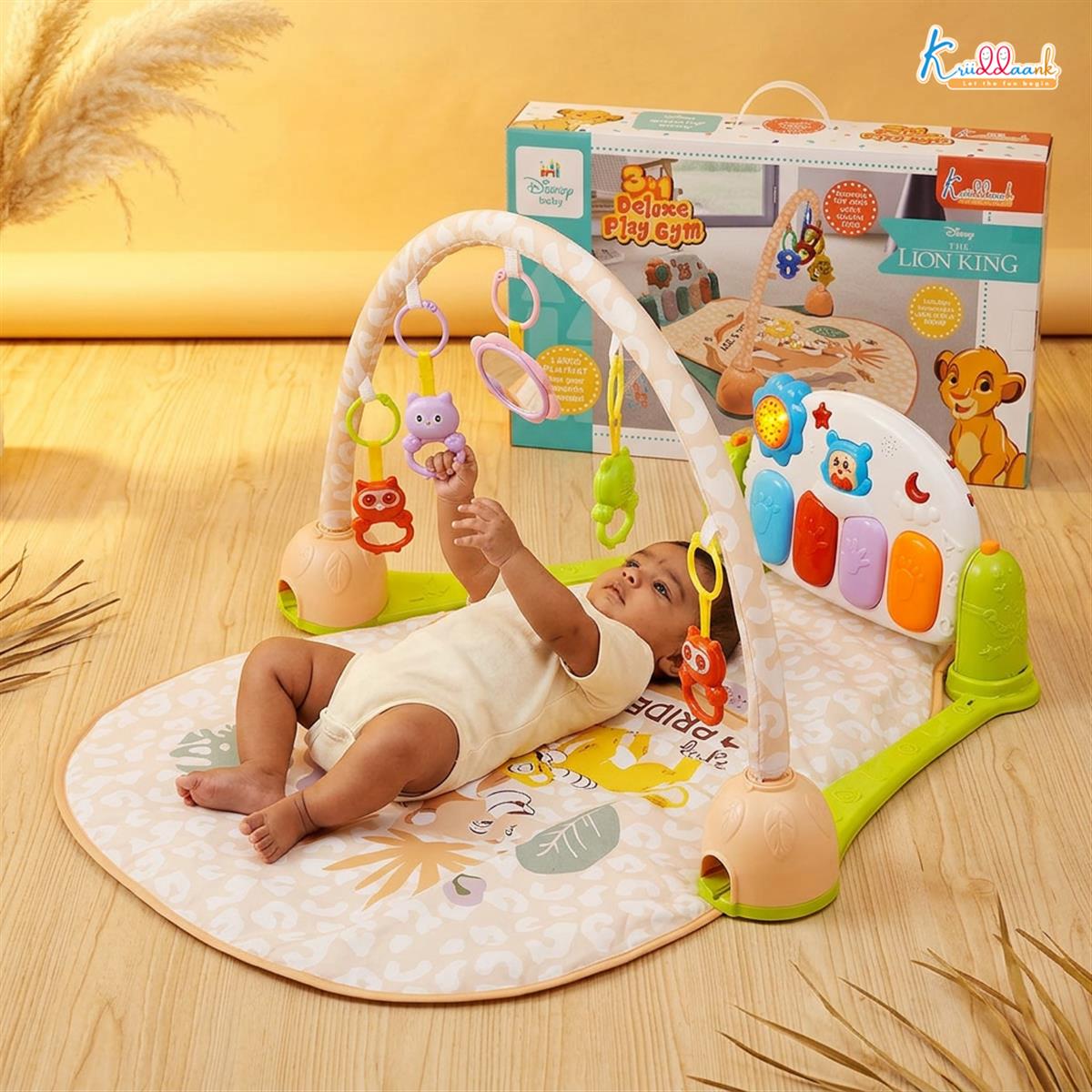 Lion King Theme Musical Baby Gym with Hanging Toys for Infants | Activity Play Mat with Piano Keyboard, Lights, Music & Rattles | 0-3 Years | Developmental Tummy Time Gym for Boys & Girls