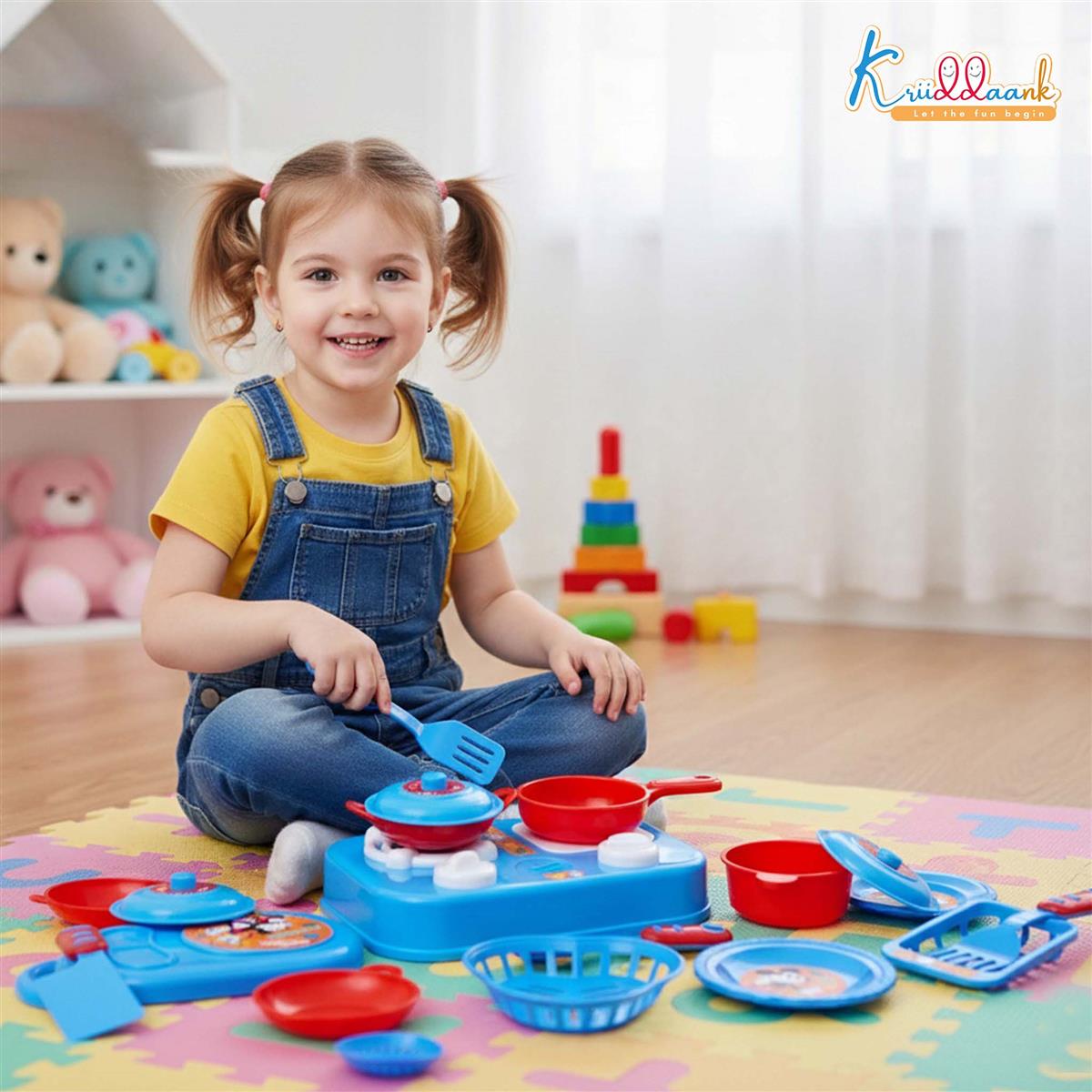 Kriiddaank Mickey Mouse Little Chef's Kitchen Set - 16 Pcs Pretend Play Cooking Set with Lights & Sounds, Portable Electric Stove Playset for Kids Aged 3+ Years