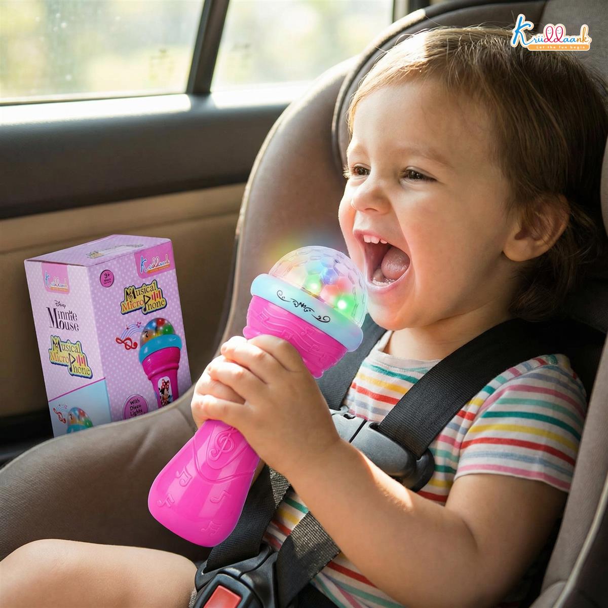 Minnie Mouse Musical Karaoke Microphone Toy for Kids - Fun Singing Instrument with Rotating Disco Projection Lights & Music, Pink Pretend Play Educational Toy for Girls Age 3+ Years