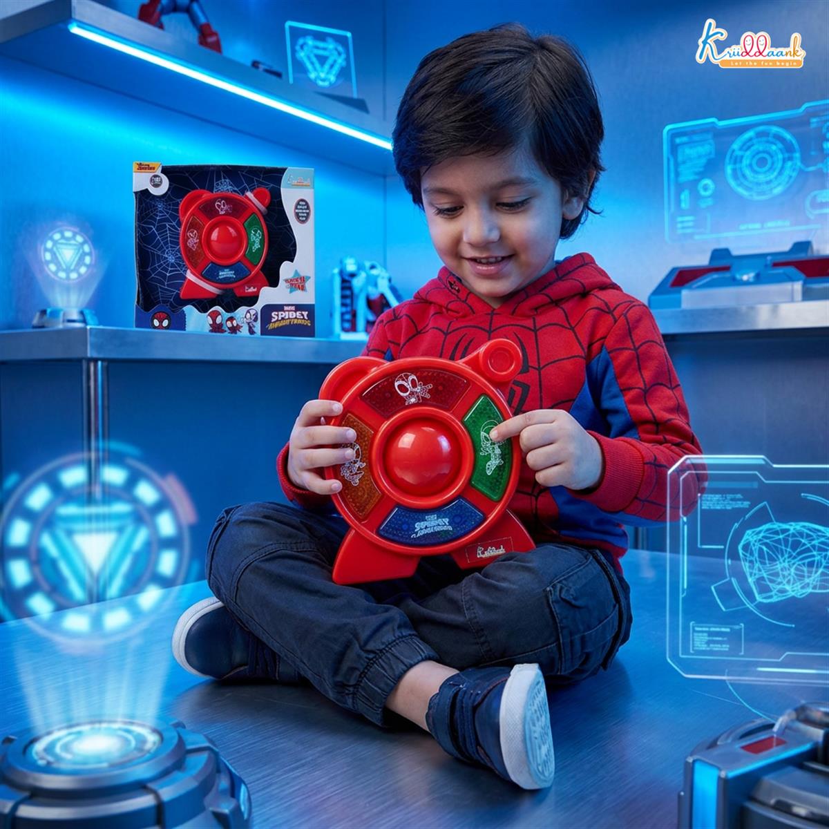 Spiderman Theme Portable Music Star System for Kids â€“ Interactive Pocket-Sized Sound Toy with 4 Animal & Musical Tones â€“ Battery Operated Safe & Durable Educational Toy for 3+ Year Olds